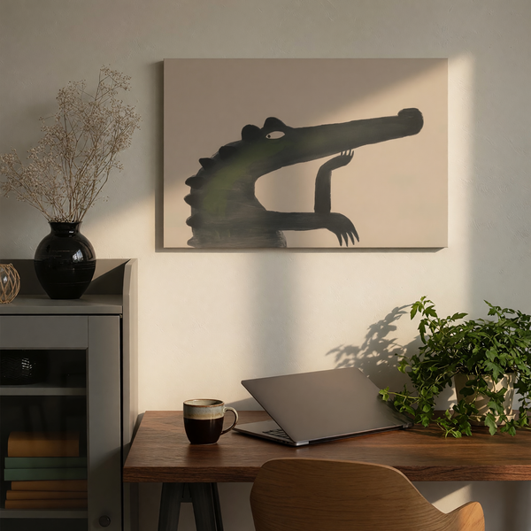 Pondering Alligator Framed Canvas Art - Quirky Reptile Wall Decor