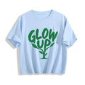 Glow Up Cactus Women’s Crop Graphic Tee - baby blue - 正面