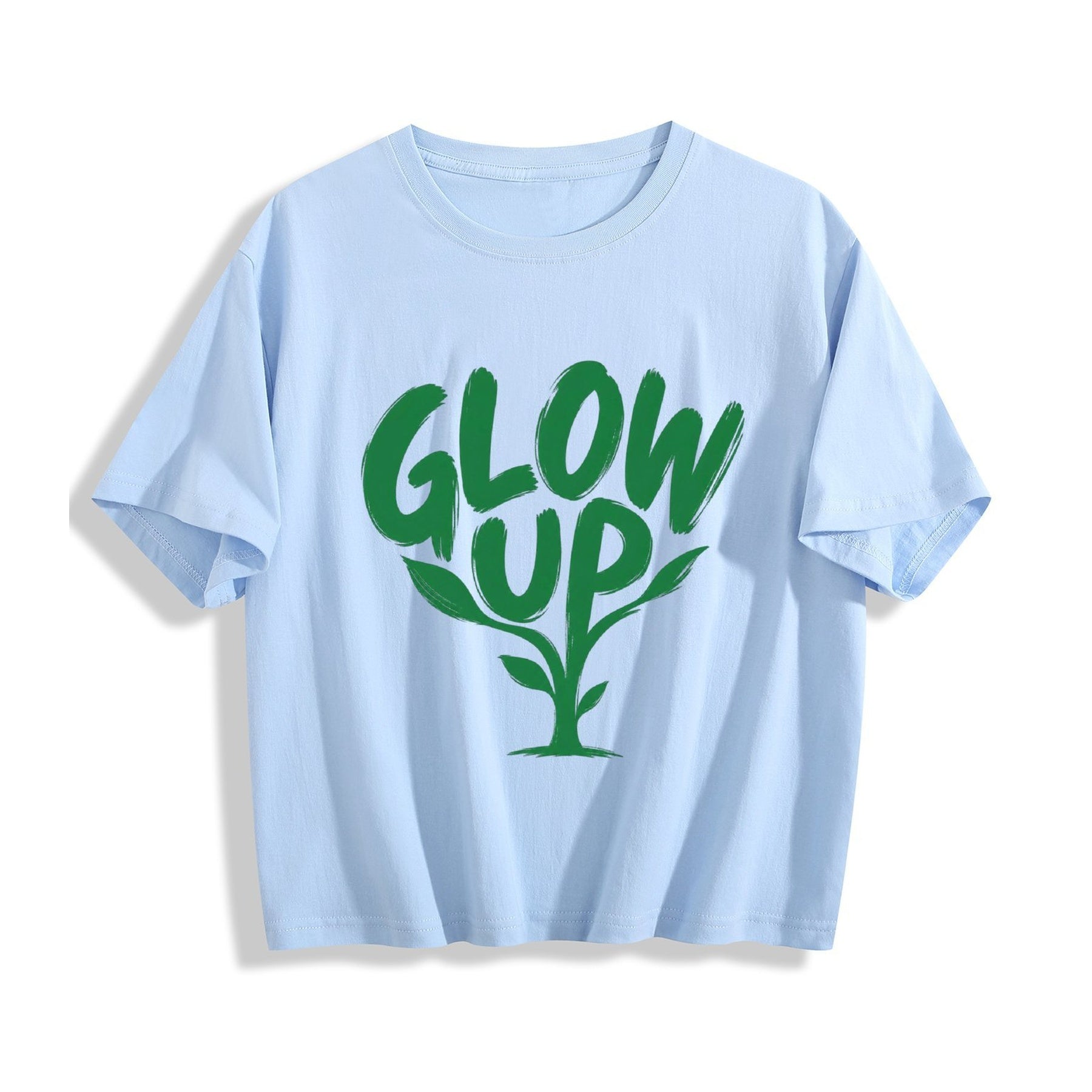 Glow Up Cactus Women’s Crop Graphic Tee - baby blue - 正面