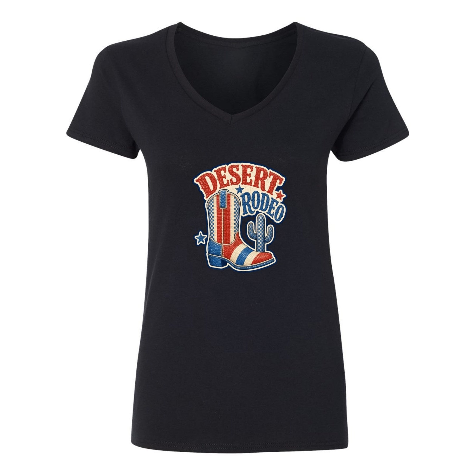 Desert Rodeo Women’s V-Neck Graphic Tee - black - 正面