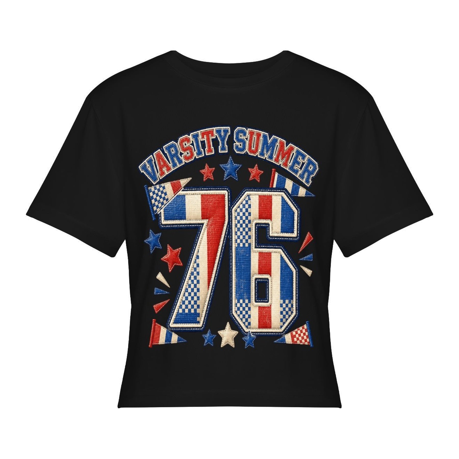 1776 Americana Women’s Stretch Crop Graphic Tee - black - 正面