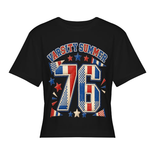 1776 Americana Women’s Stretch Crop Graphic Tee - black - 正面