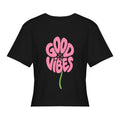 Good Vibes Flower Women’s Stretch Crop Graphic Tee - black - 正面