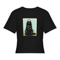 Starry Black Cat Women’s Stretch Crop Graphic Tee - black - 正面