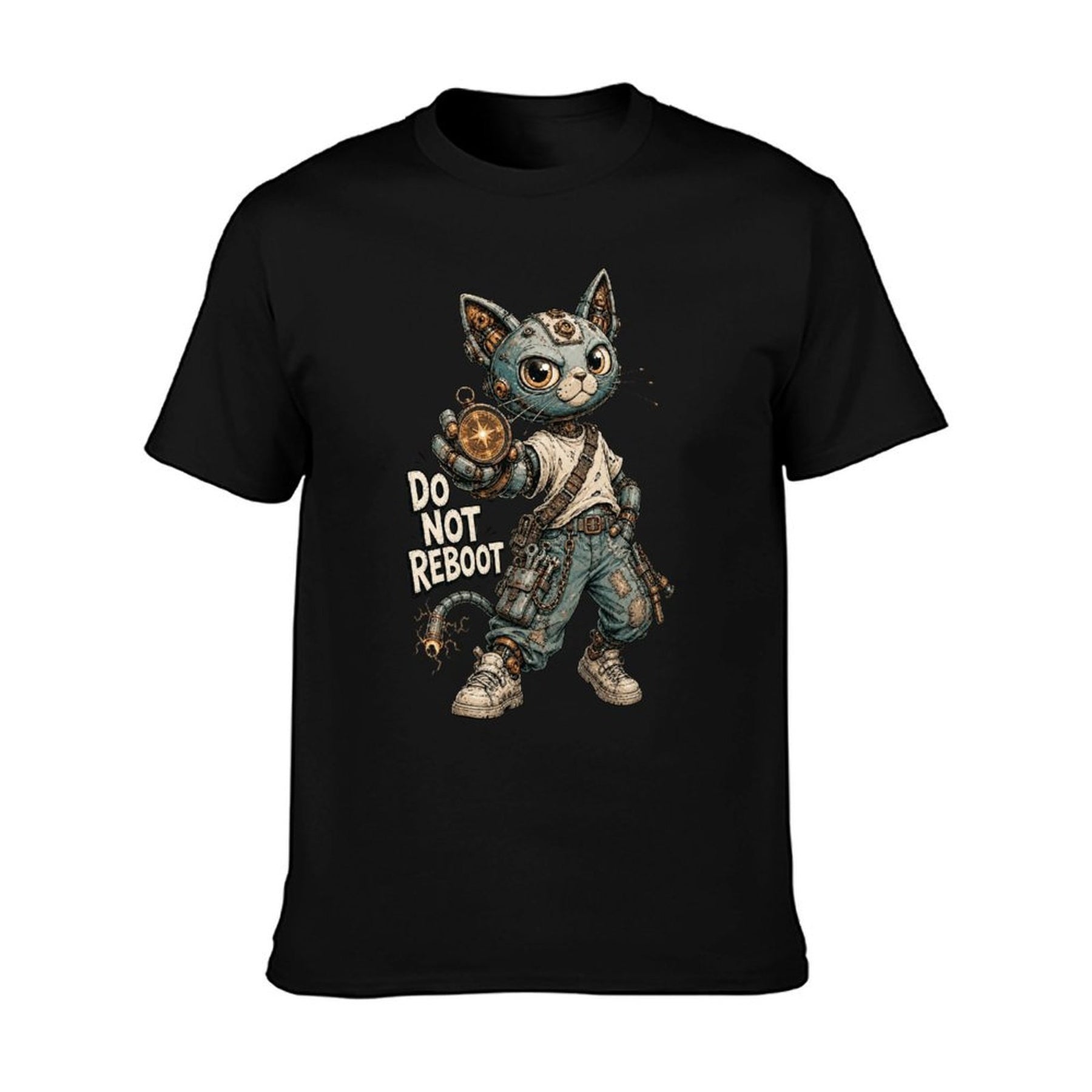Do Not Reboot Robot Cat Unisex Graphic Tee - black - 正面