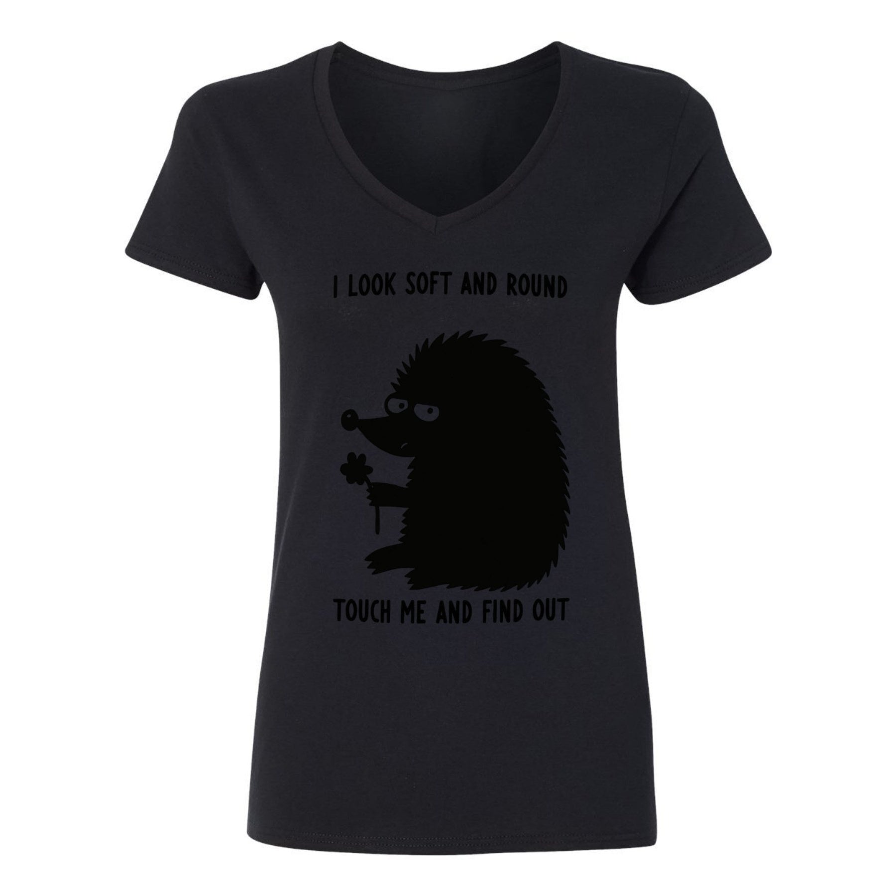 Shadow Mood Women’s V-Neck Graphic Tee - black - 正面