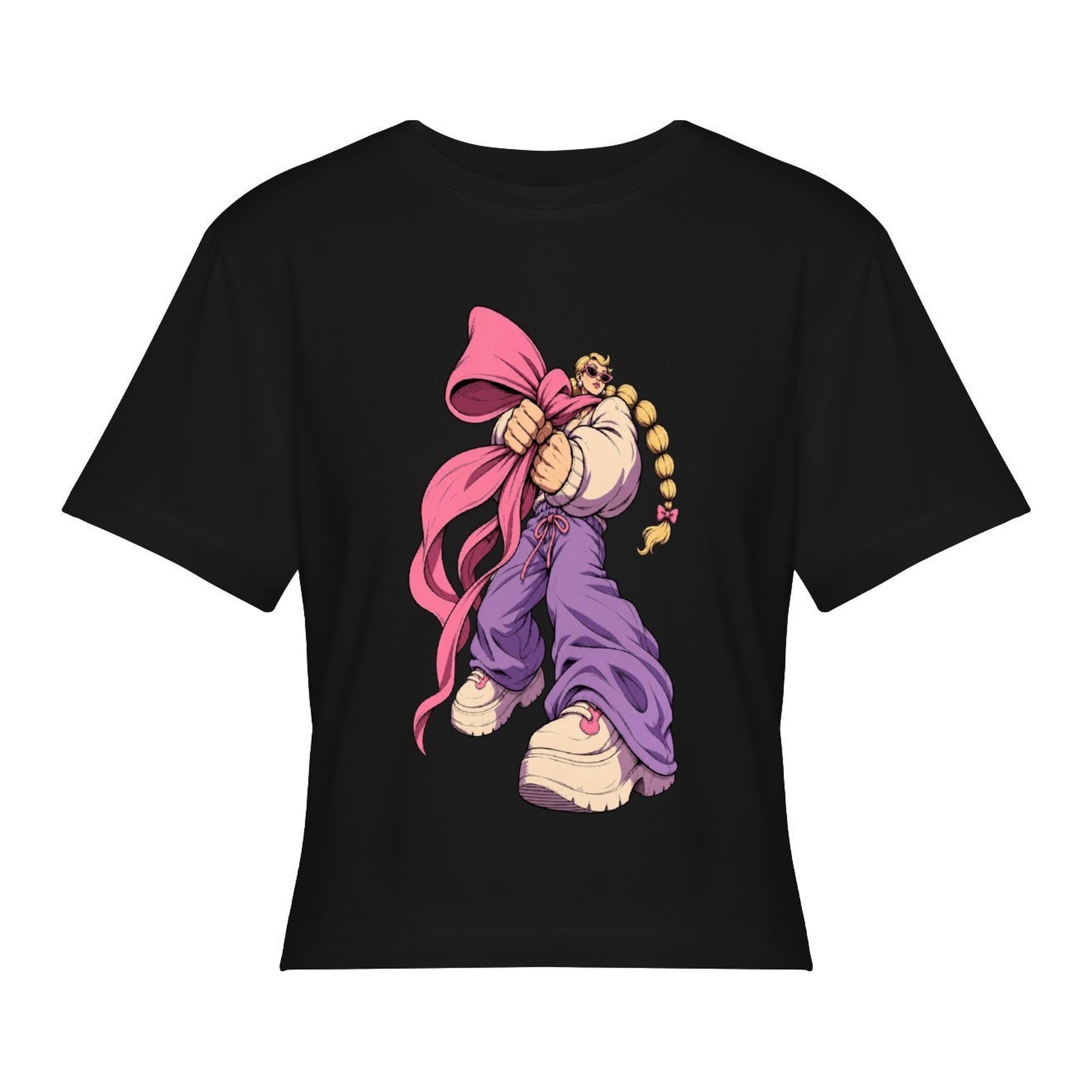 Bow Unicorn Women’s Stretch Crop Graphic Tee - black - 正面