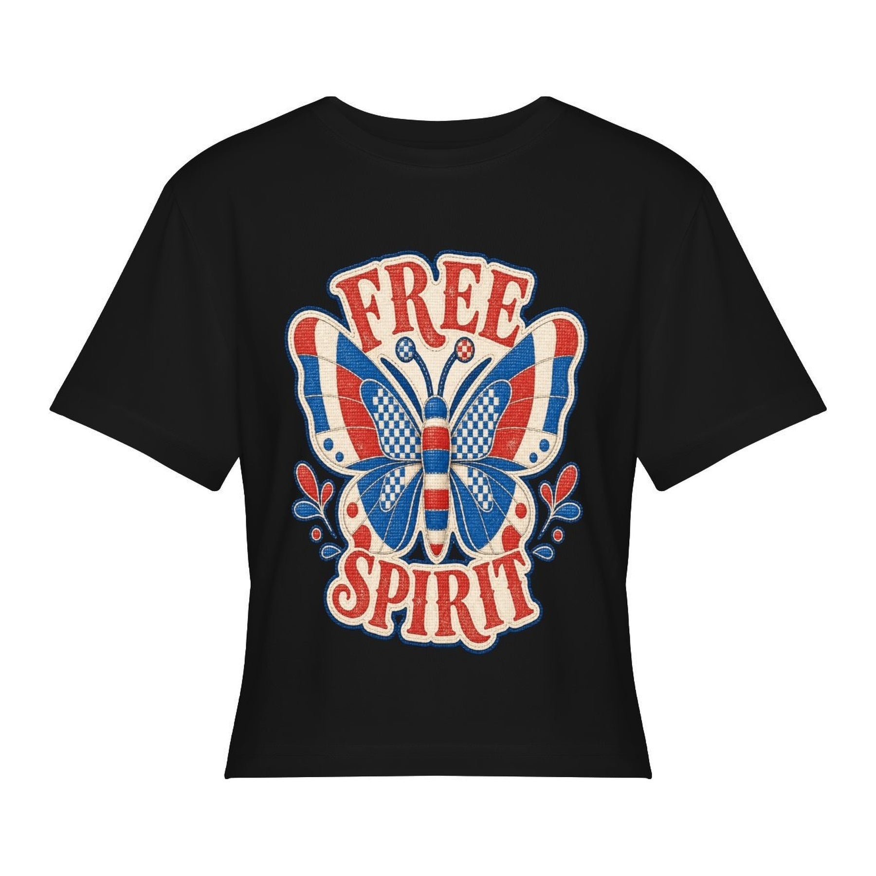 Free Spirit Butterfly Women’s Stretch Crop Graphic Tee - black - 正面