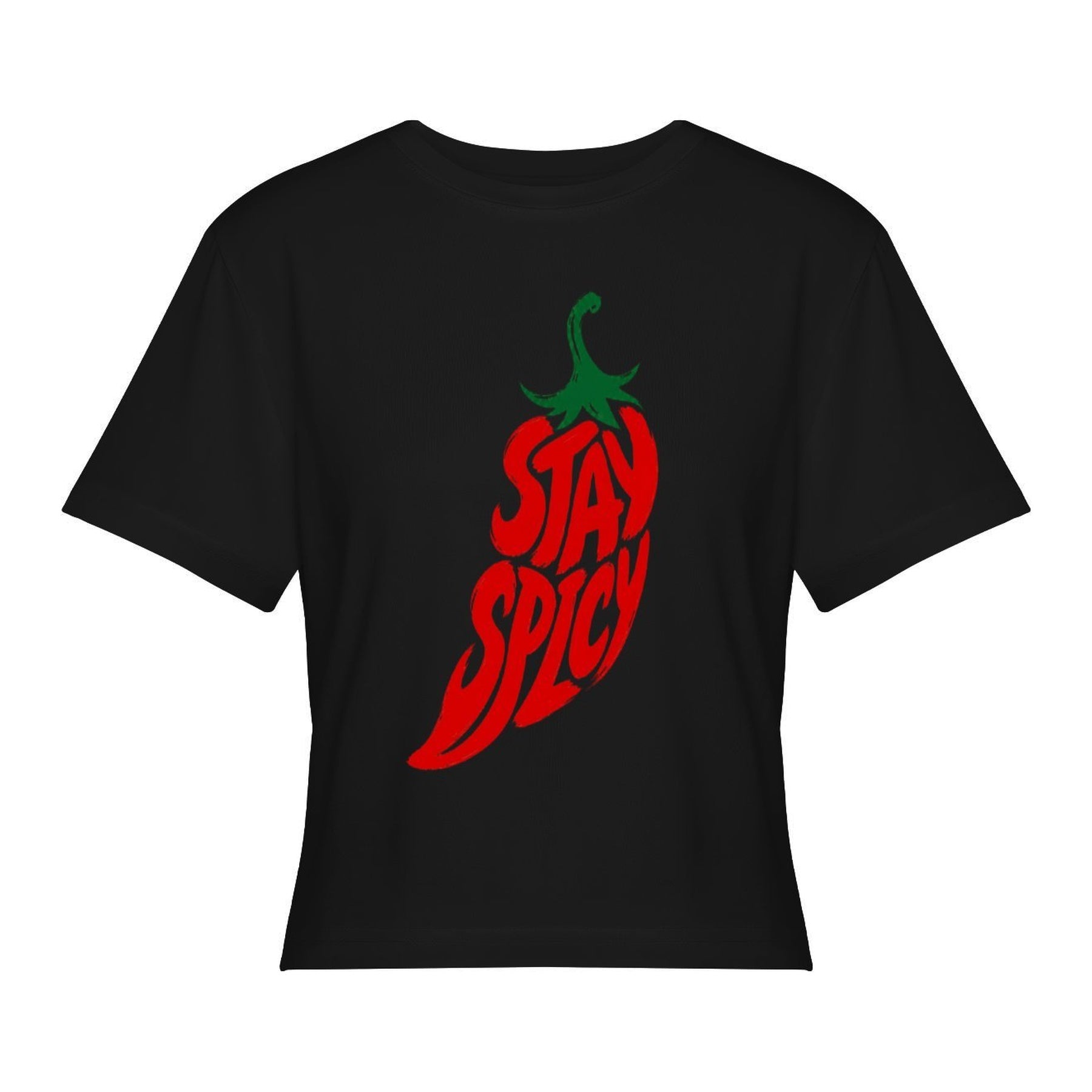 Stay Spicy Chili Women’s Stretch Crop Graphic Tee - black - 正面