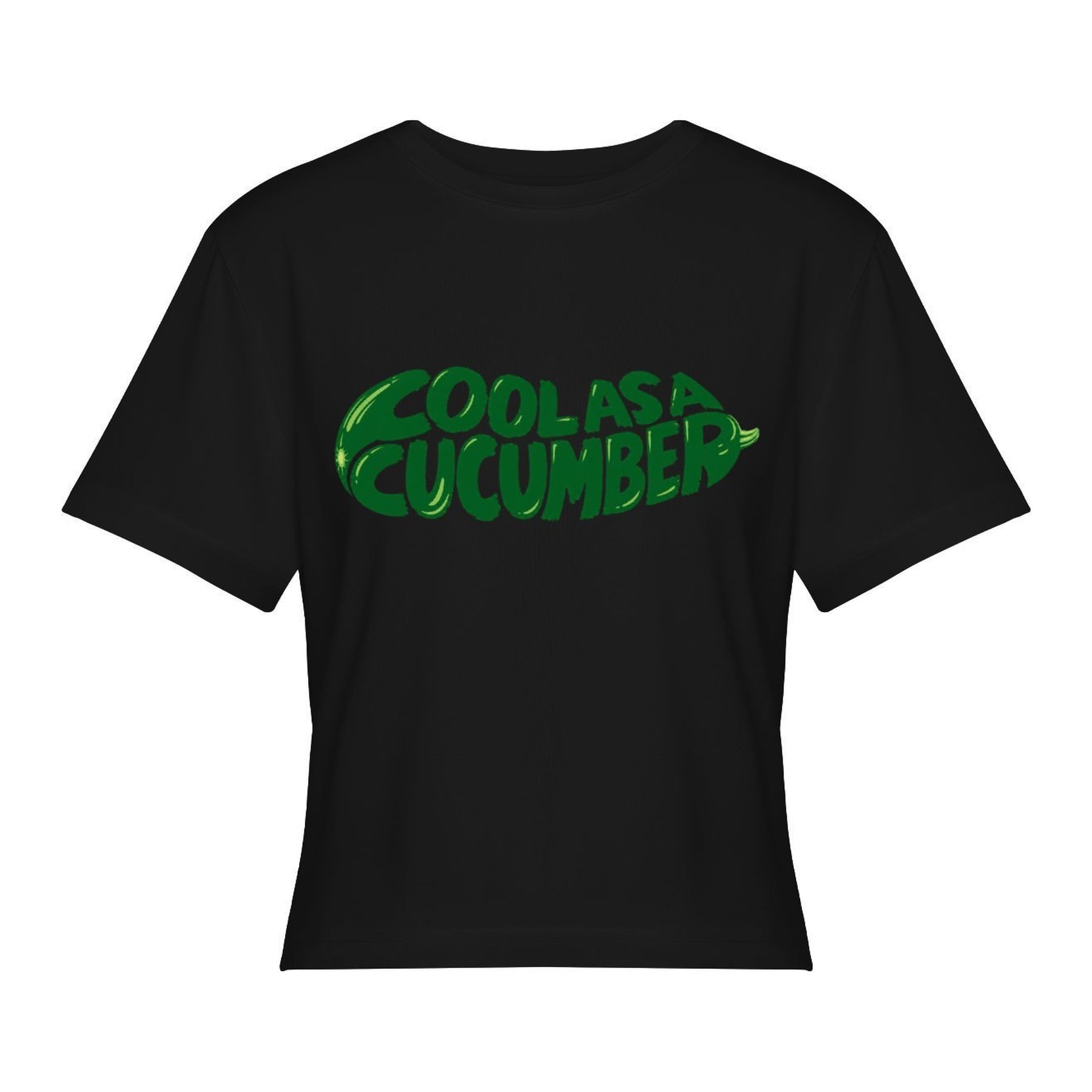 Cool as Cucumber Women’s Stretch Crop Graphic Tee - black - 正面