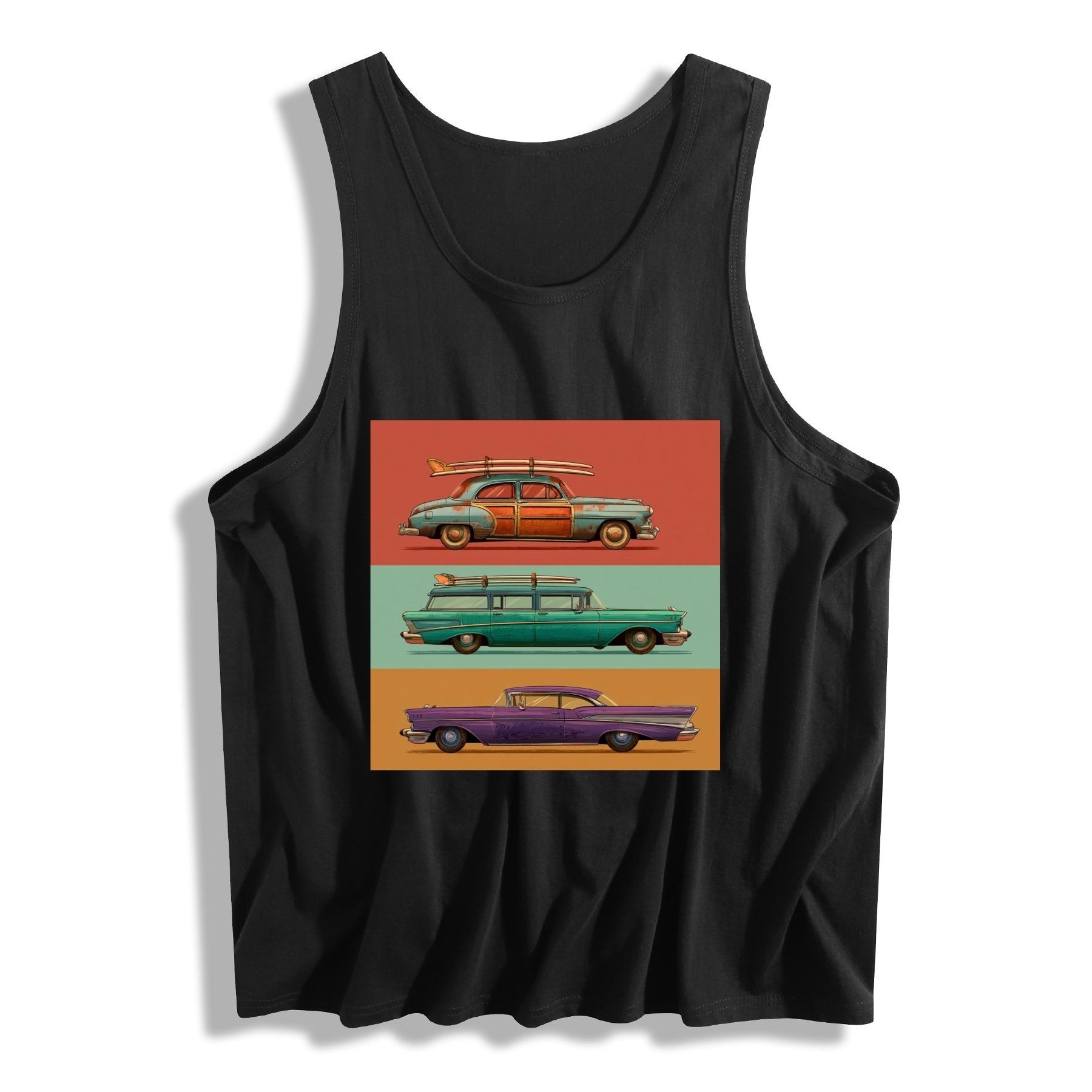 Retro Cars Poster Men’s Graphic Tank - black - 正面