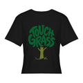 Touch Grass Women’s Stretch Crop Graphic Tee - black - 正面