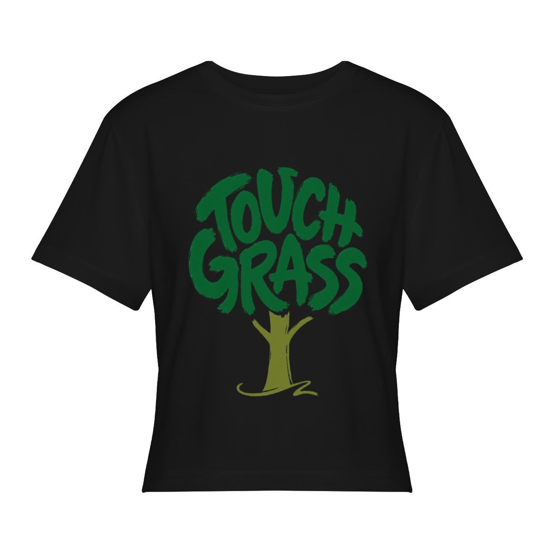 Touch Grass Women’s Stretch Crop Graphic Tee - black - 正面