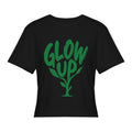 Glow Up Cactus Women’s Stretch Crop Graphic Tee - black - 正面