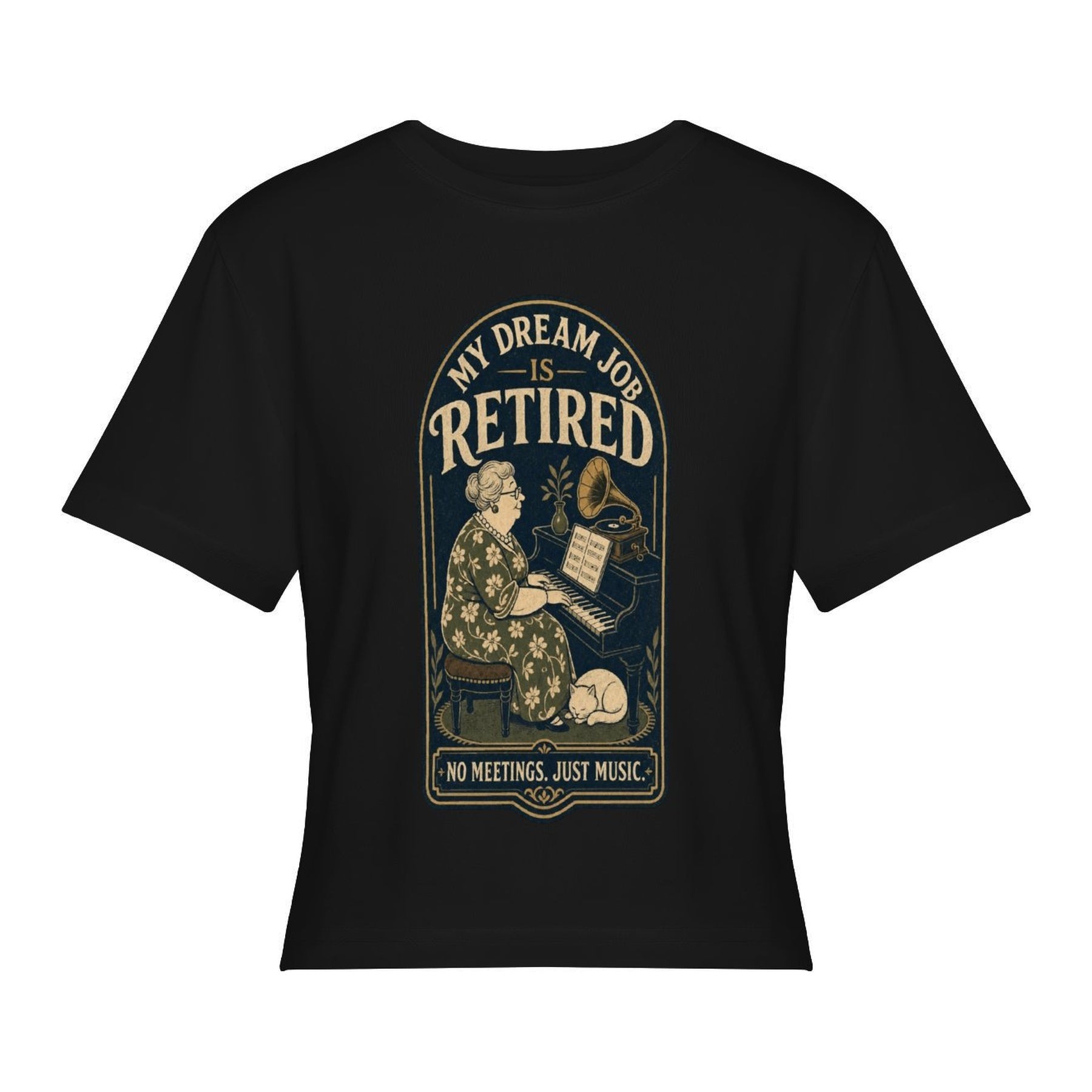 Retired Skeleton Women’s Stretch Crop Graphic Tee - black - 正面