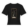 Moon Tarot Card Women’s Stretch Crop Graphic Tee - black - 正面