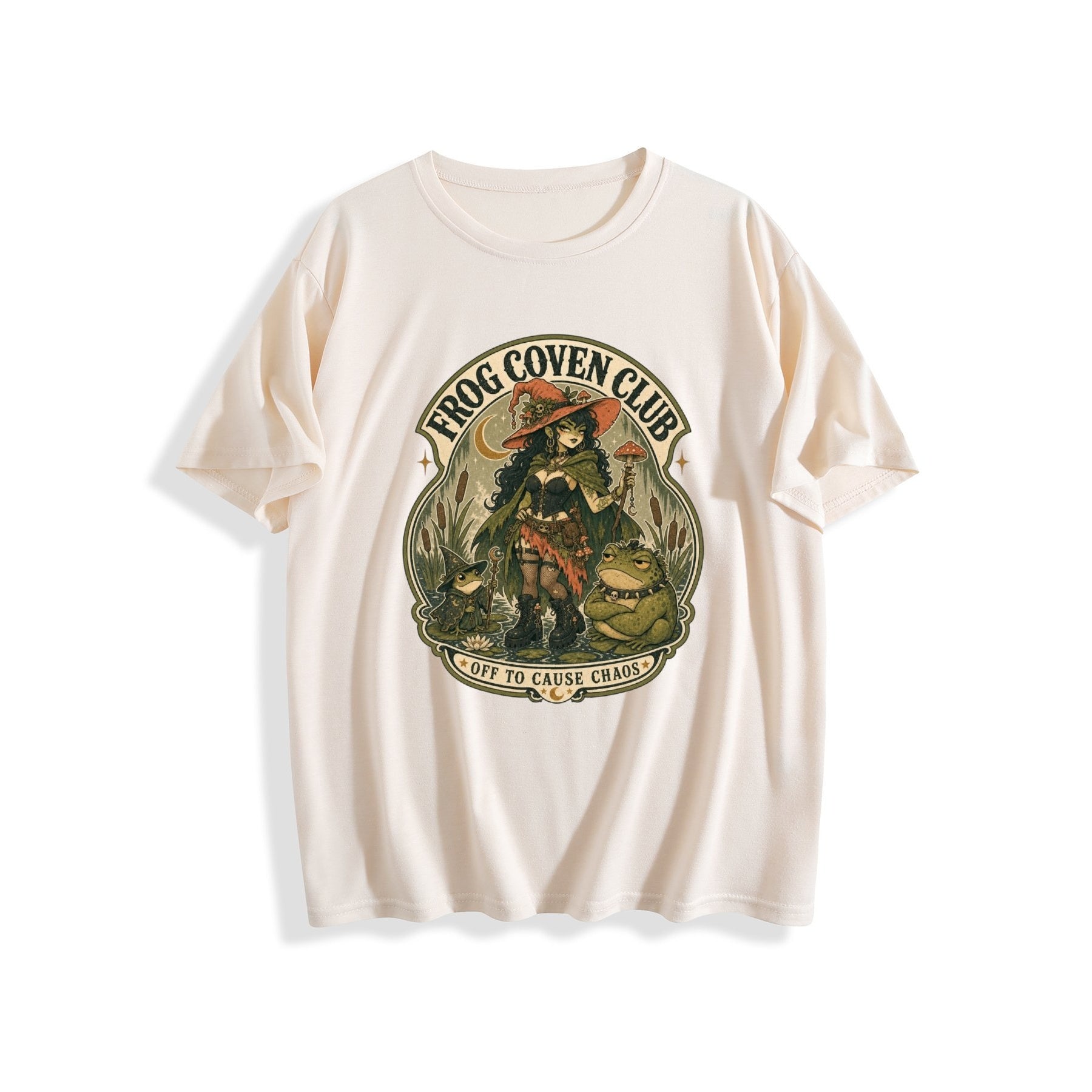 Frog Coven Club Women’s Graphic Tee - Light apricot - 正面