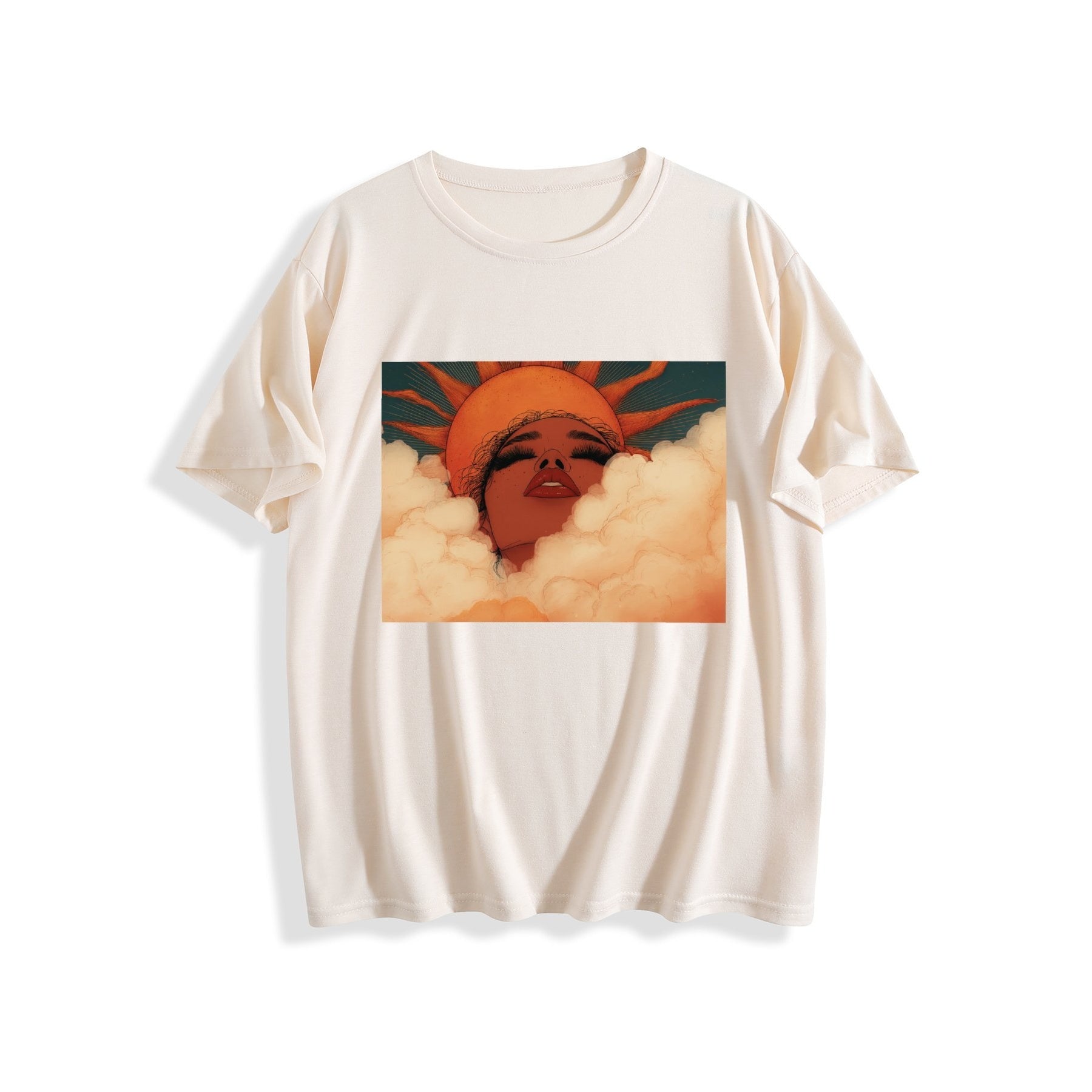 Retro Sunset Portrait Women’s Graphic Tee - Light apricot - 正面