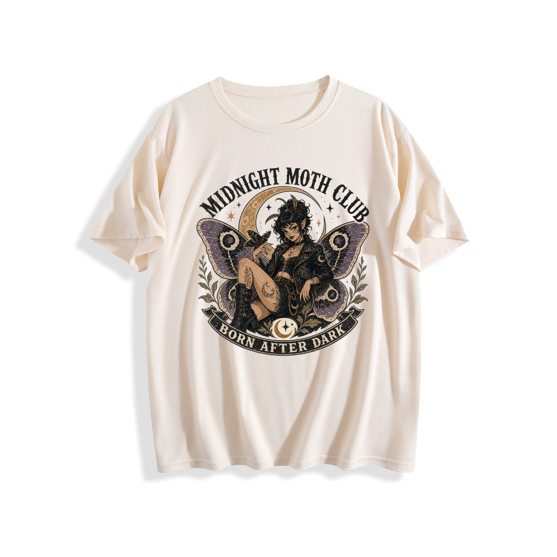 Midnight Owl Moon Women’s Graphic Tee - Light apricot - 正面