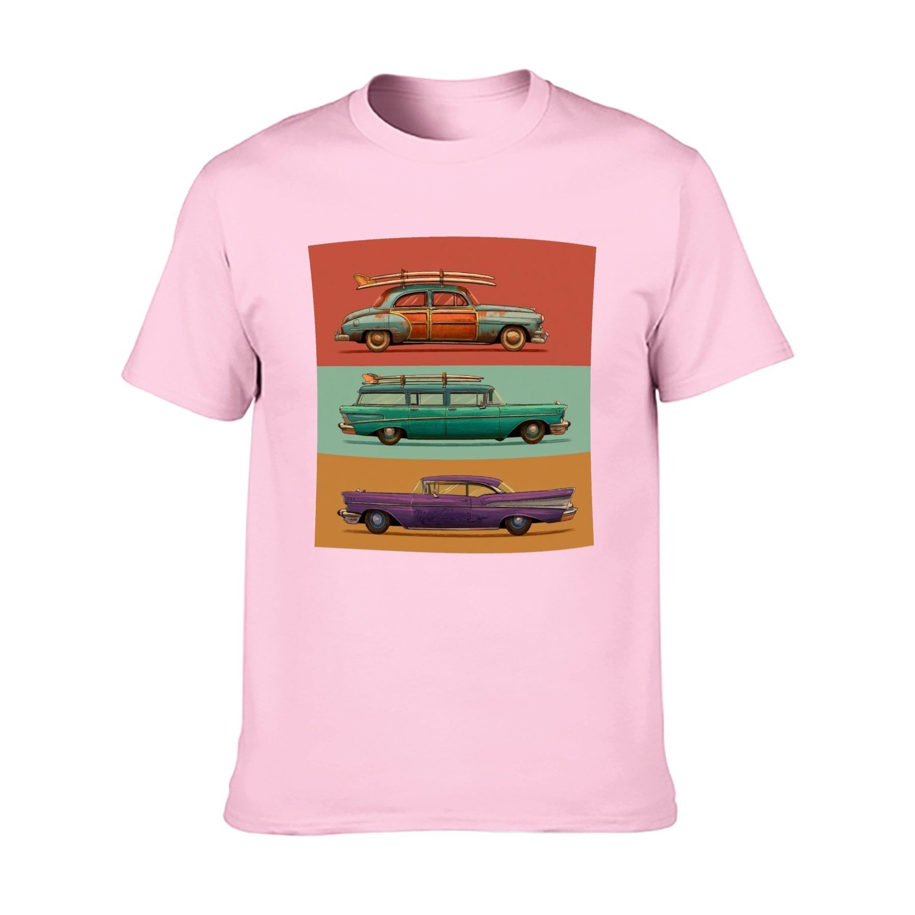 Retro Cars Poster Unisex Graphic Tee - Pale pink - 正面
