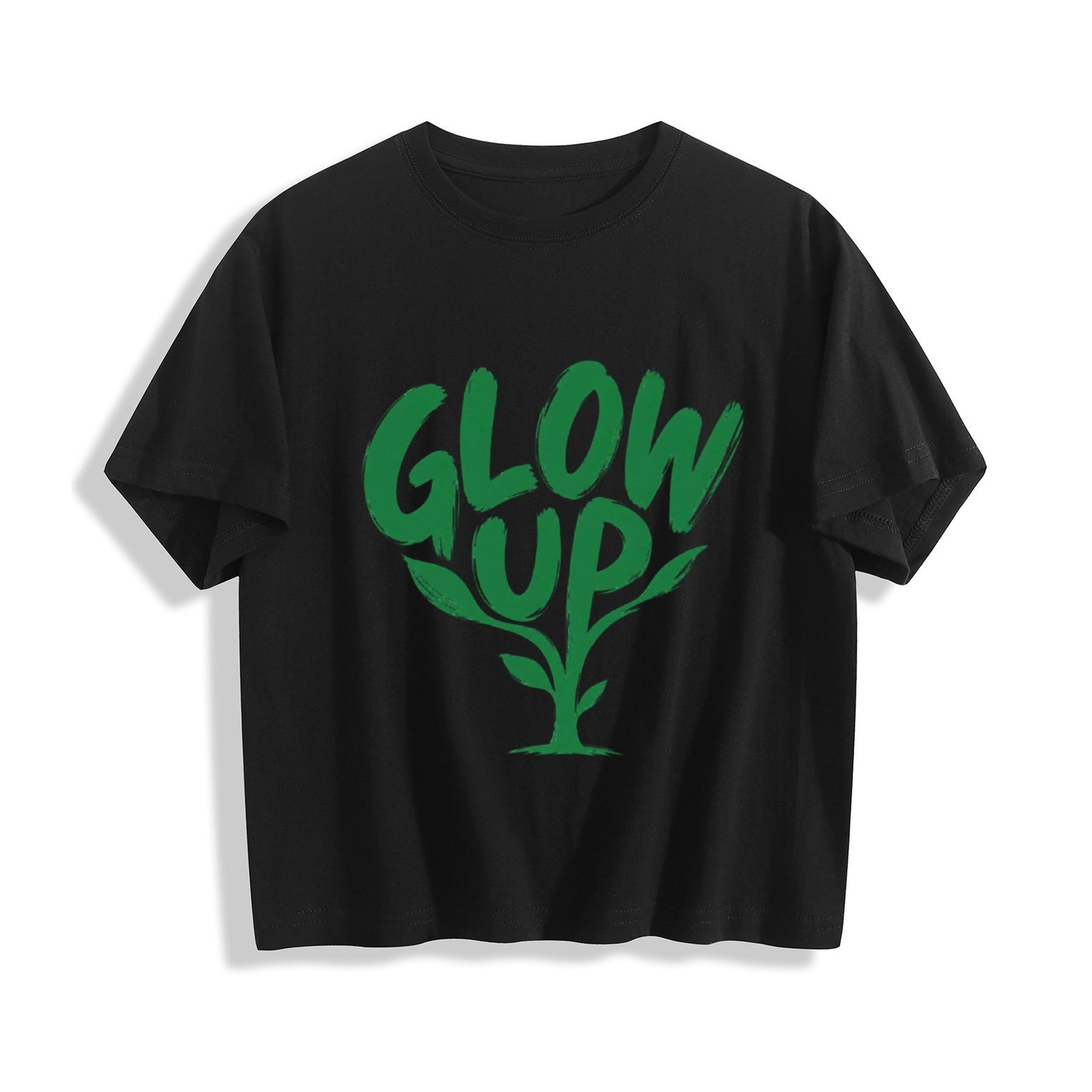 Glow Up Cactus Women’s Crop Graphic Tee - black - 正面