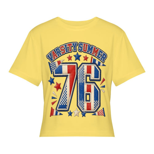 1776 Americana Women’s Stretch Crop Graphic Tee - lemon yellow - 正面