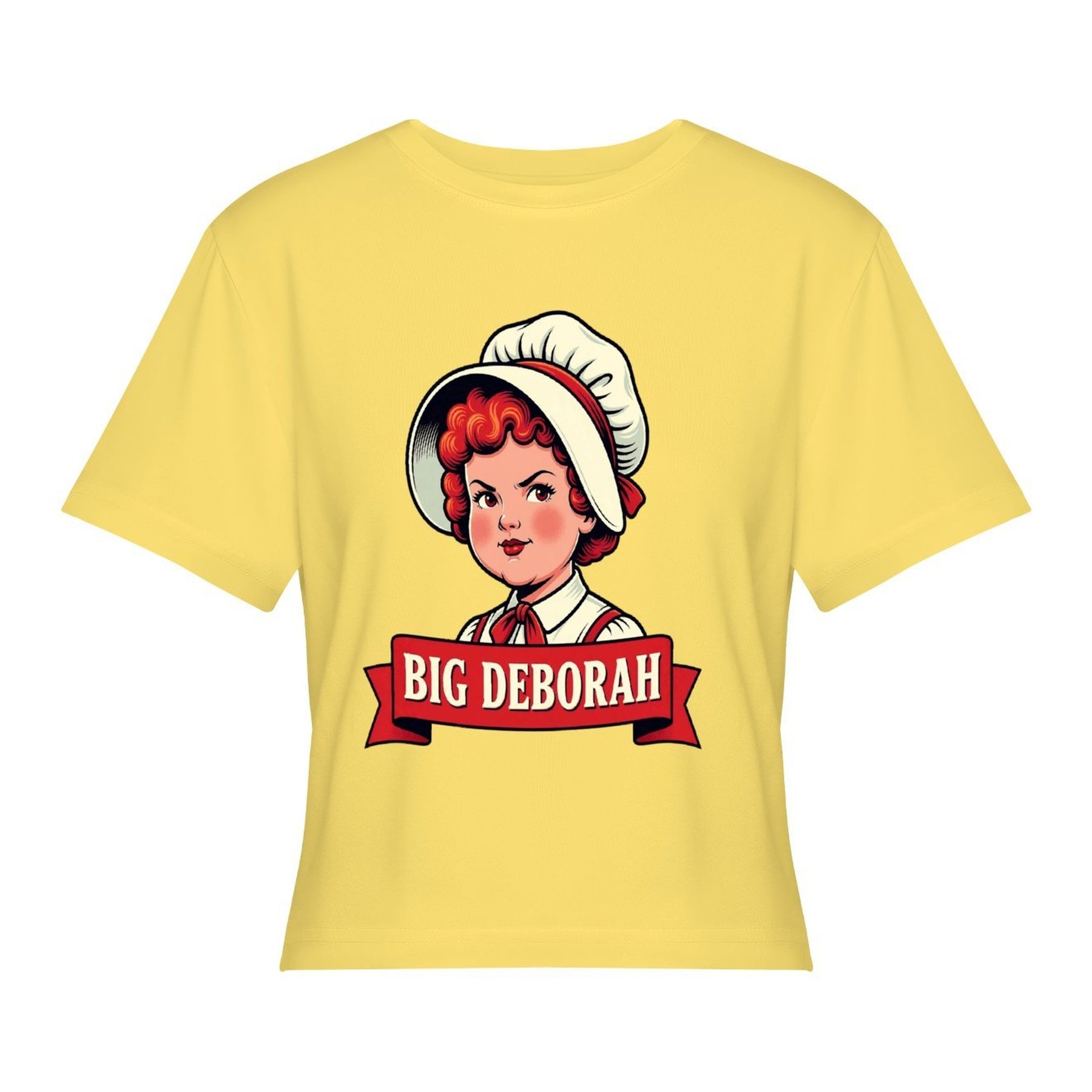 Big Deborah Women’s Stretch Crop Graphic Tee - lemon yellow - 正面