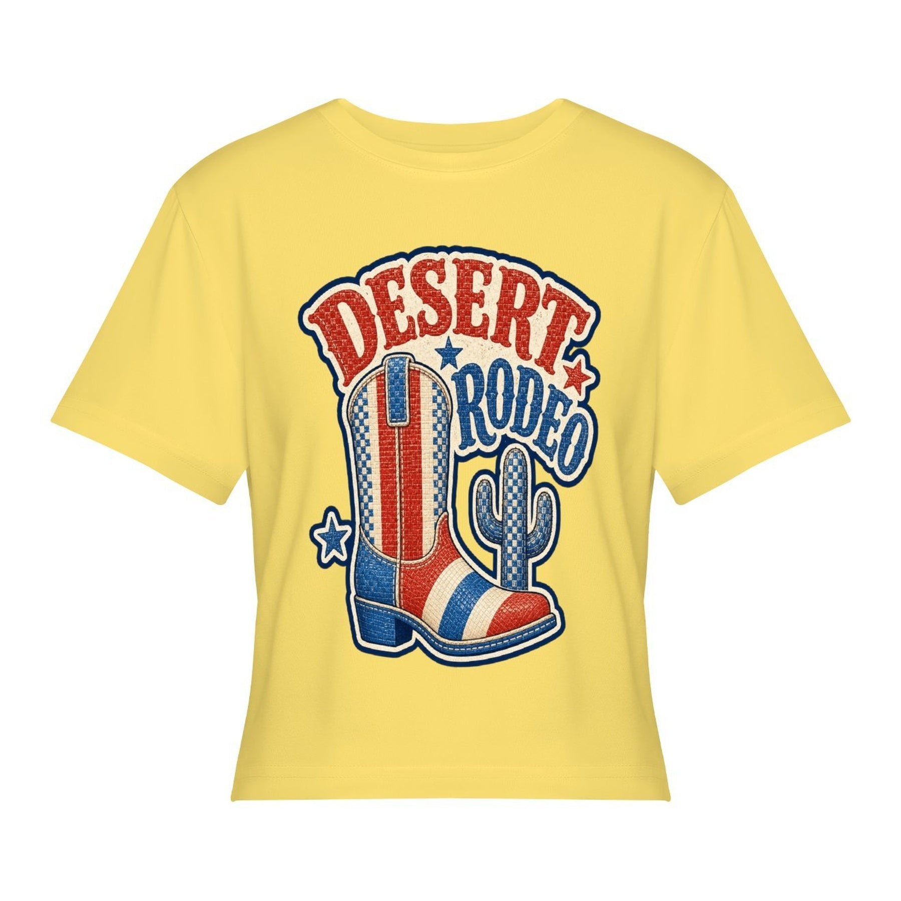 Desert Rodeo Women’s Stretch Crop Graphic Tee - lemon yellow - 正面