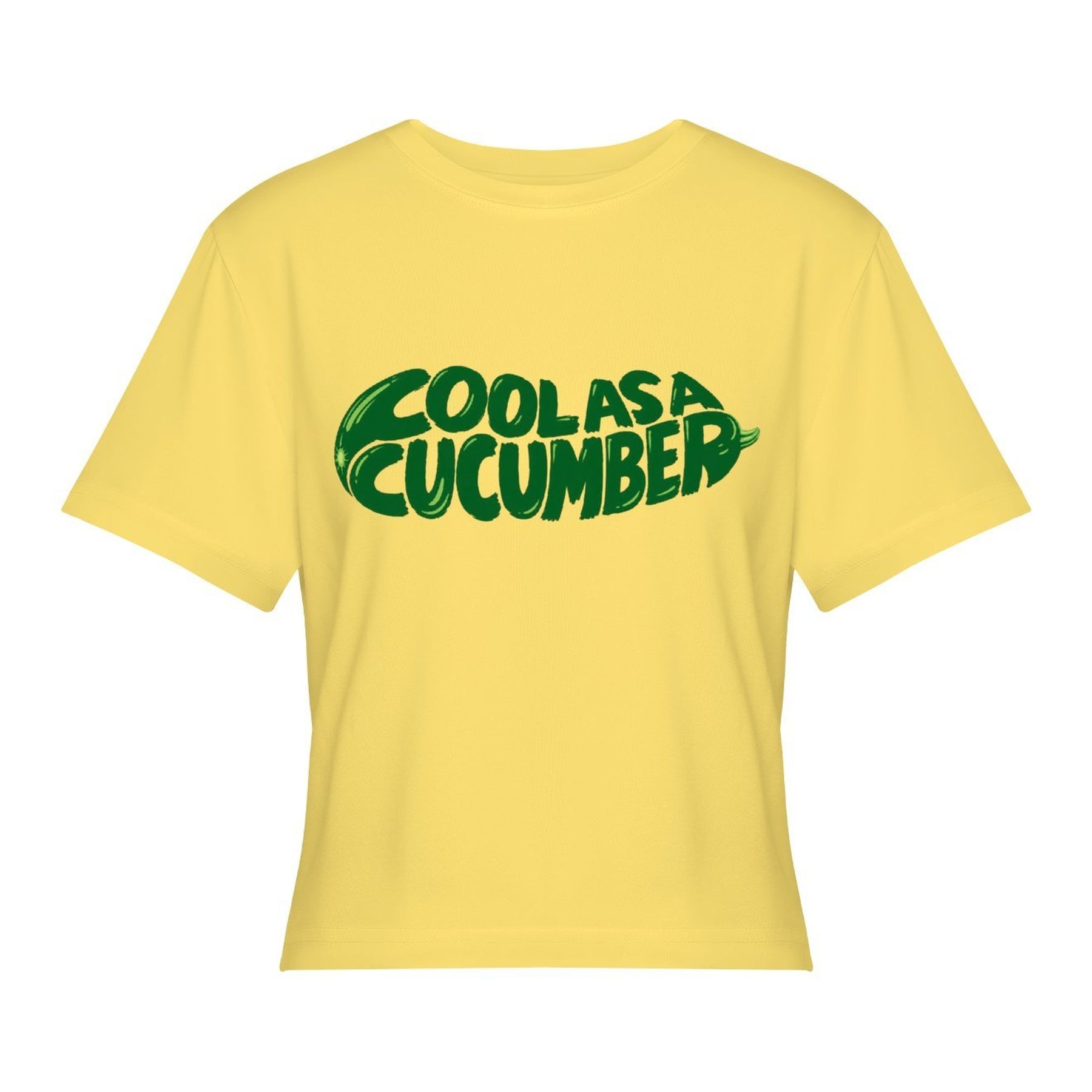 Cool as Cucumber Women’s Stretch Crop Graphic Tee - lemon yellow - 正面