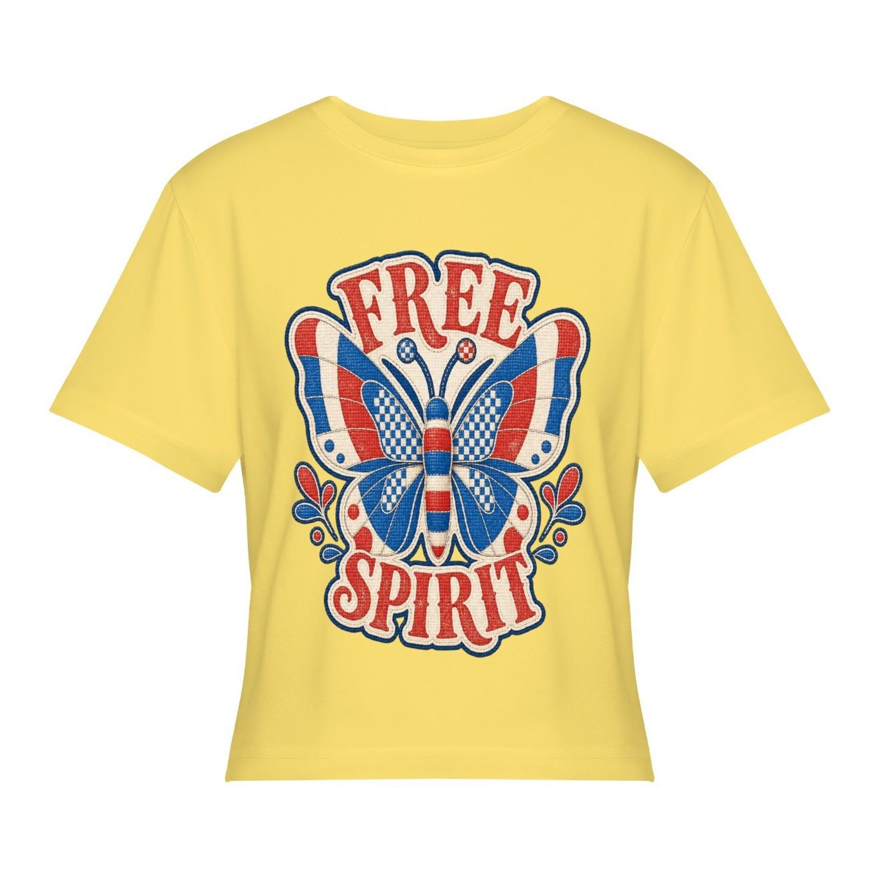 Free Spirit Butterfly Women’s Stretch Crop Graphic Tee - lemon yellow - 正面