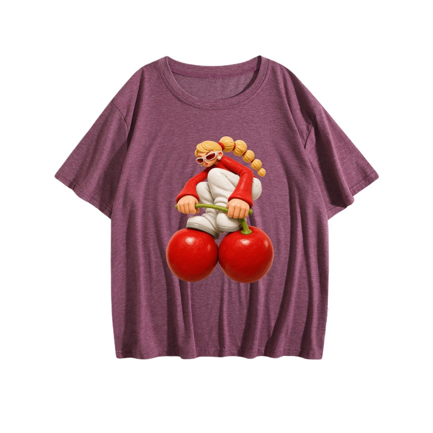 Cherry Character Women’s Graphic Tee - Medium dark red - 正面