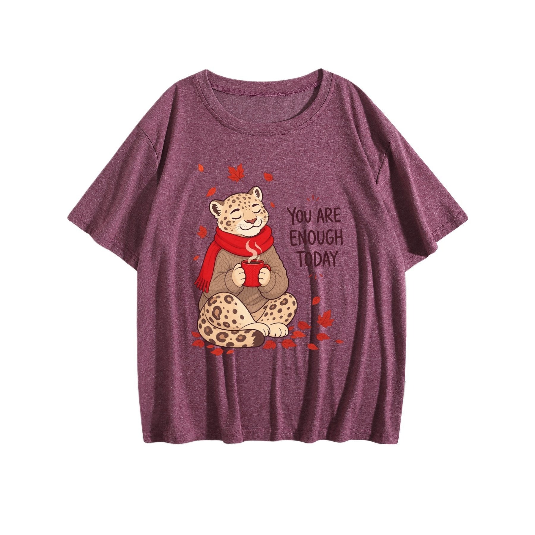 You Are Enough Today Cat Women’s Graphic Tee - Medium dark red - 正面