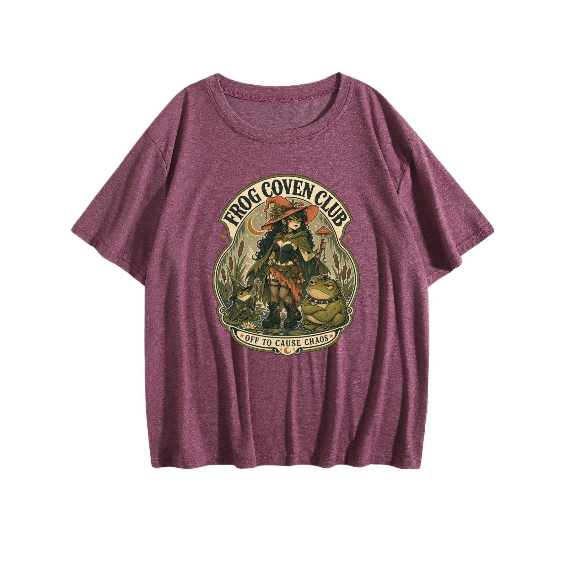 Frog Coven Club Women’s Graphic Tee - Medium dark red - 正面