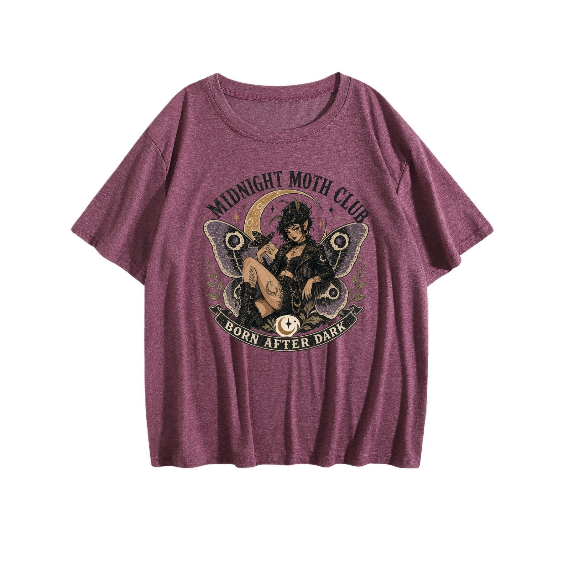 Midnight Owl Moon Women’s Graphic Tee - Medium dark red - 正面