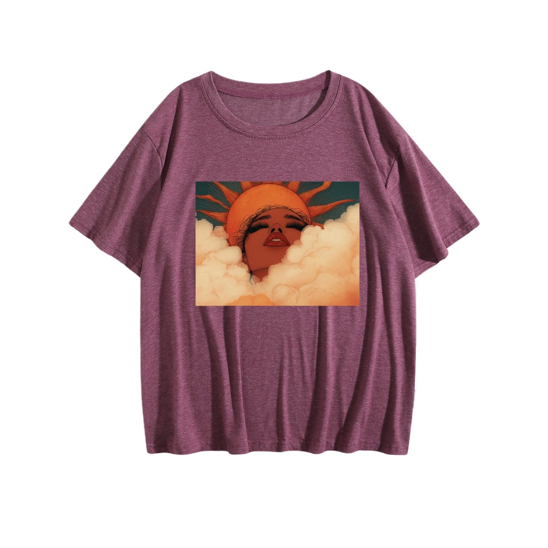 Retro Sunset Portrait Women’s Graphic Tee - Medium dark red - 正面