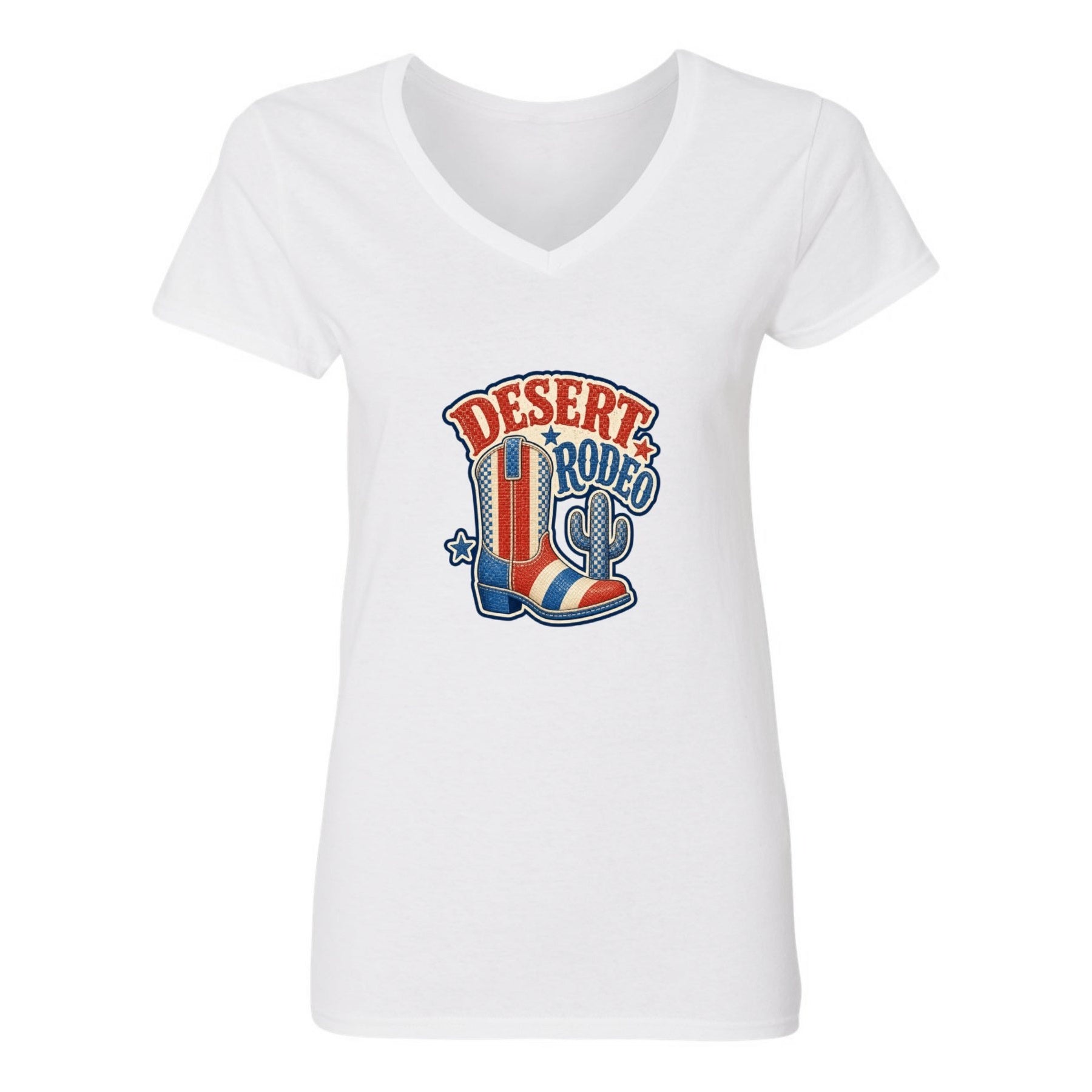 Desert Rodeo Women’s V-Neck Graphic Tee - white - 正面