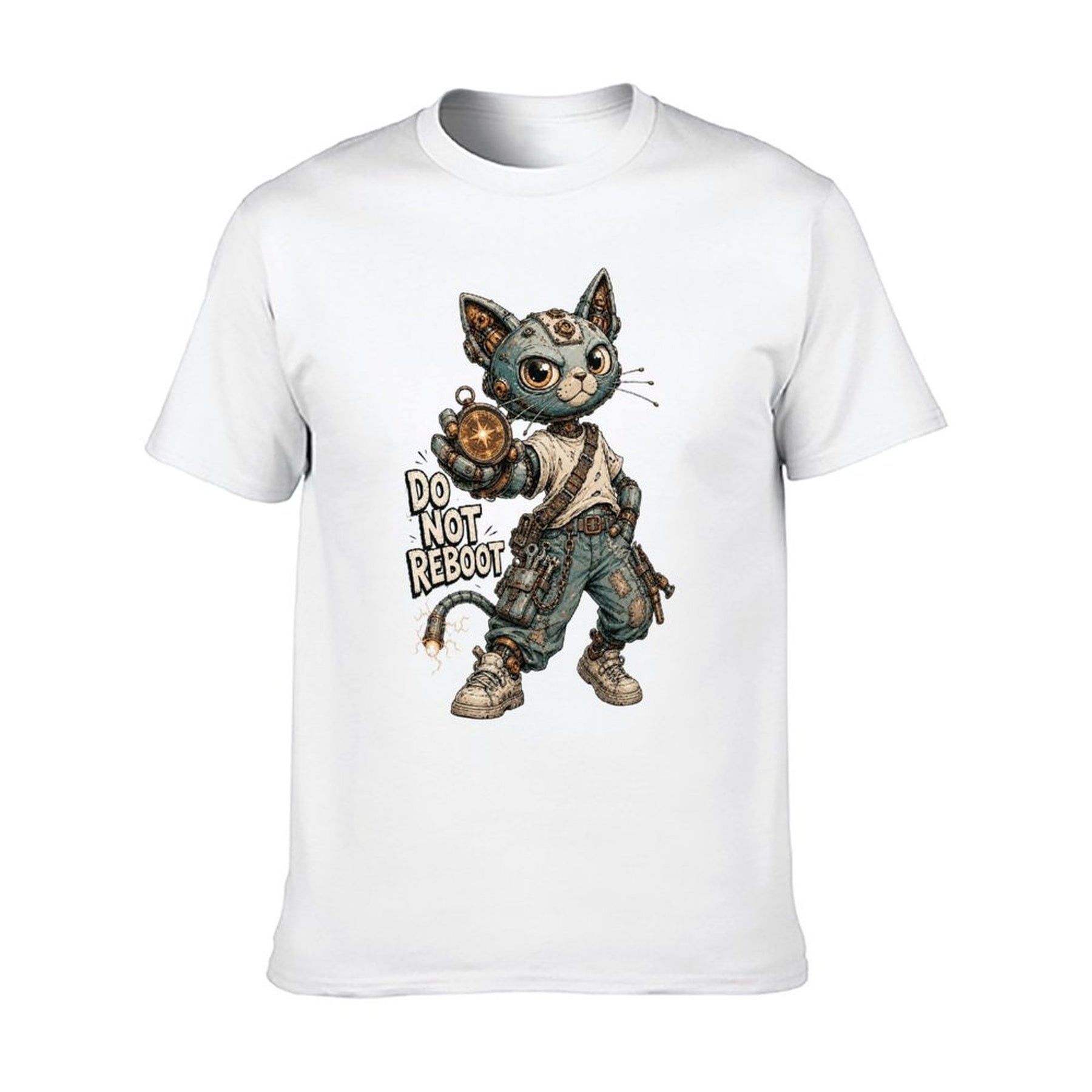Do Not Reboot Robot Cat Unisex Graphic Tee - white - 正面