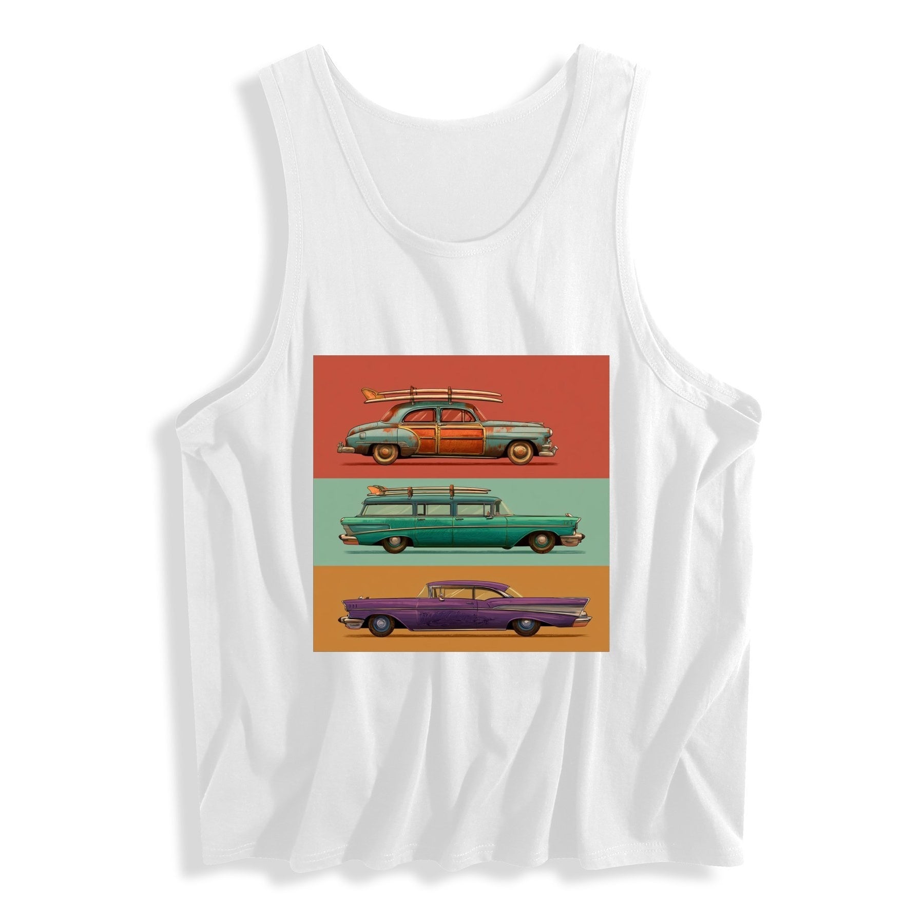 Retro Cars Poster Men’s Graphic Tank - white - 正面