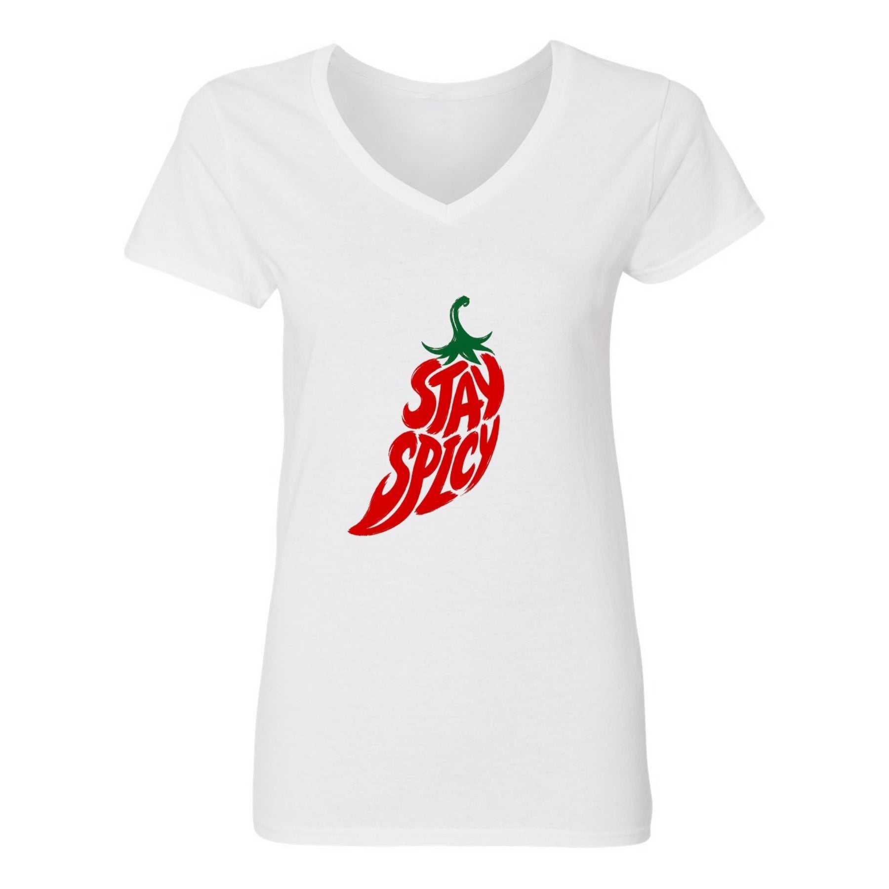 Stay Spicy Chili Women’s V-Neck Graphic Tee - white - 正面
