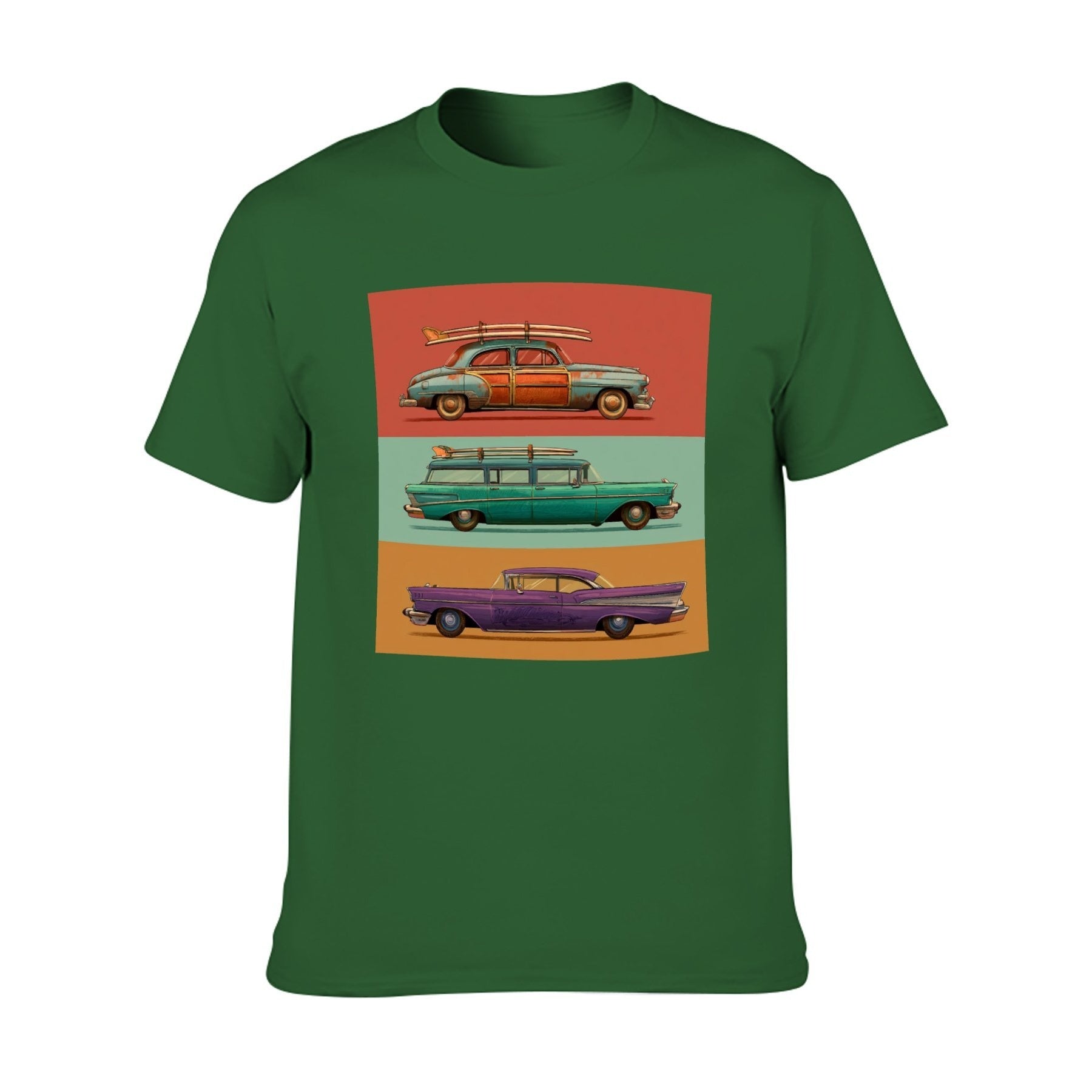 Retro Cars Poster Unisex Graphic Tee - army green - 正面