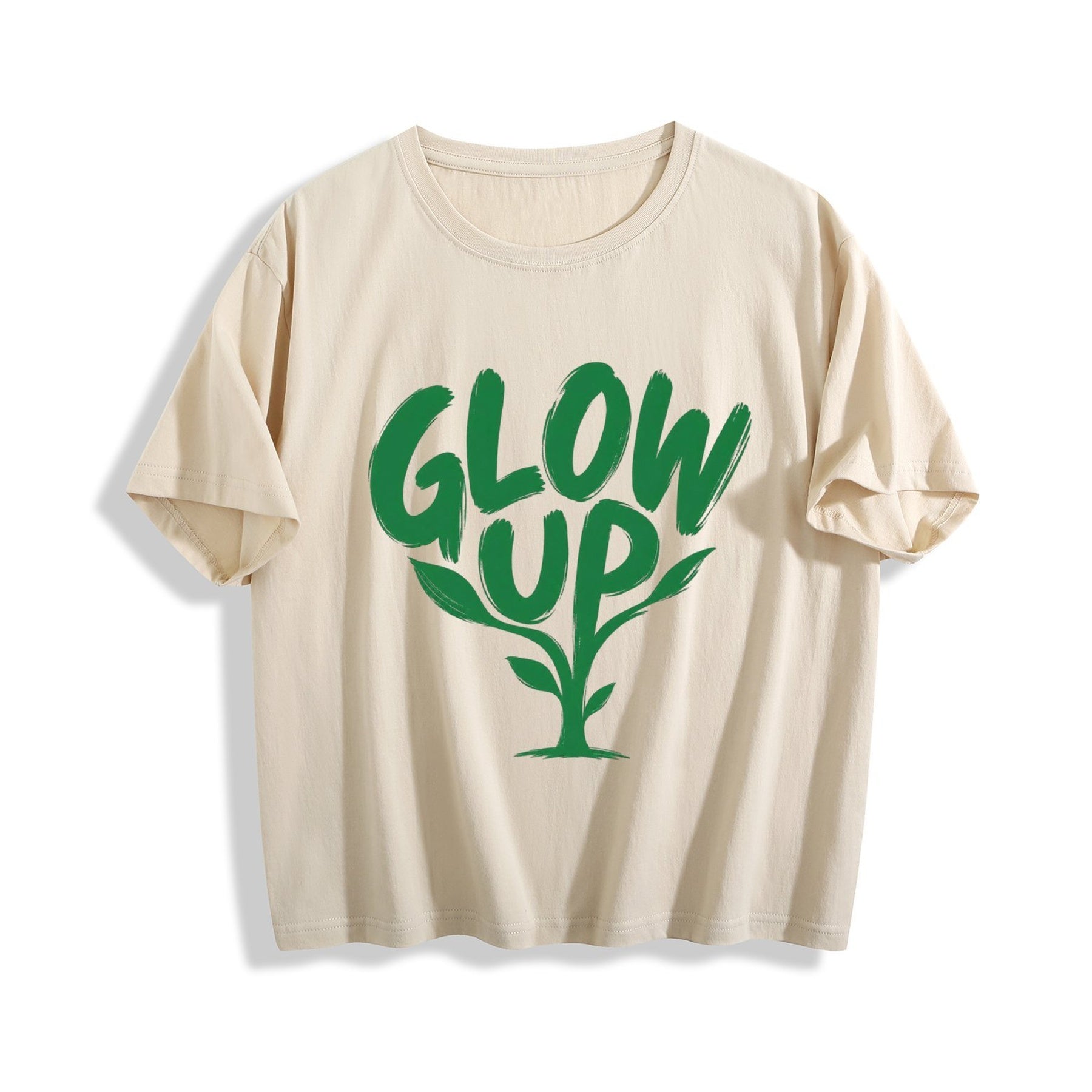 Glow Up Cactus Women’s Crop Graphic Tee - khaki - 正面