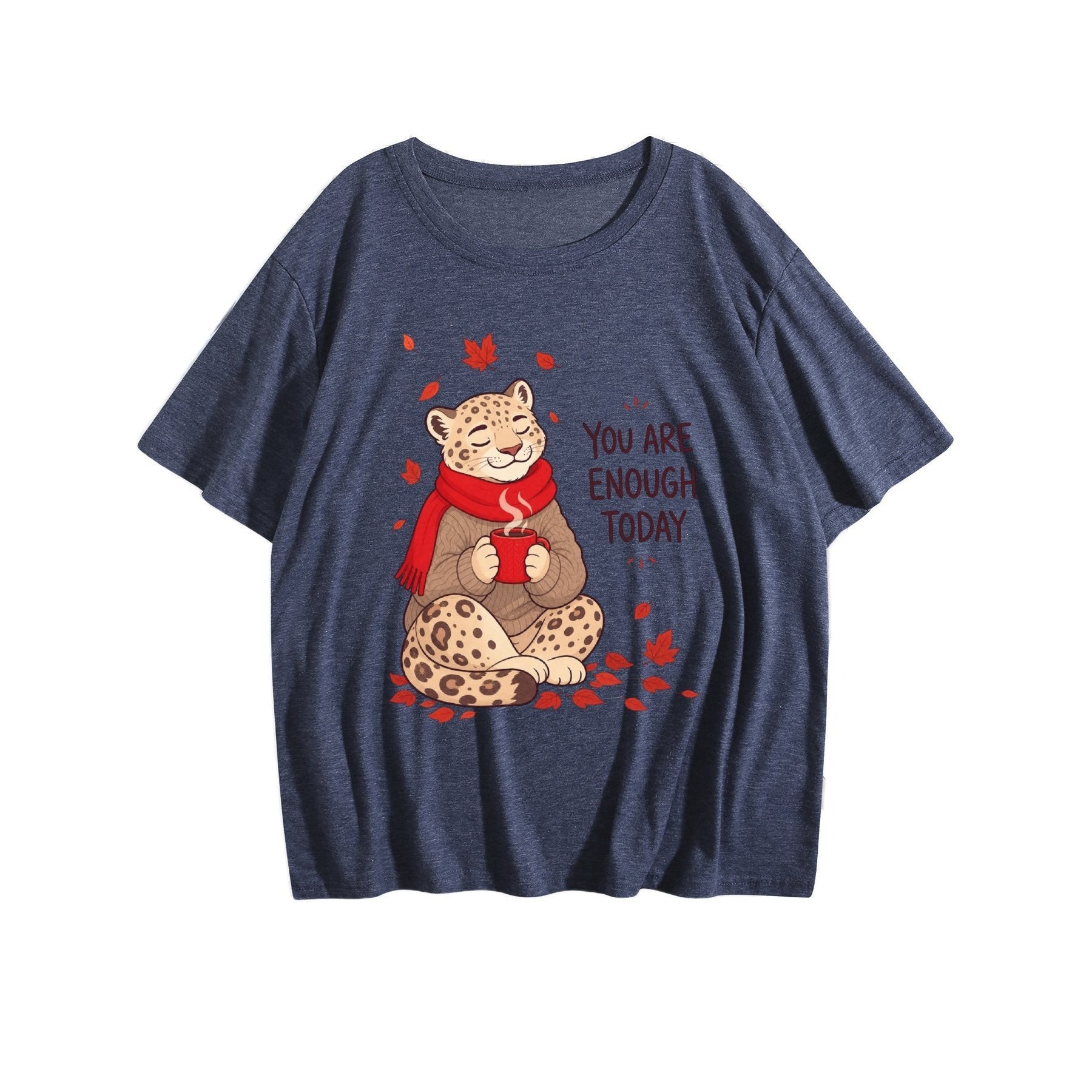You Are Enough Today Cat Women’s Graphic Tee - Middle navy blue - 正面