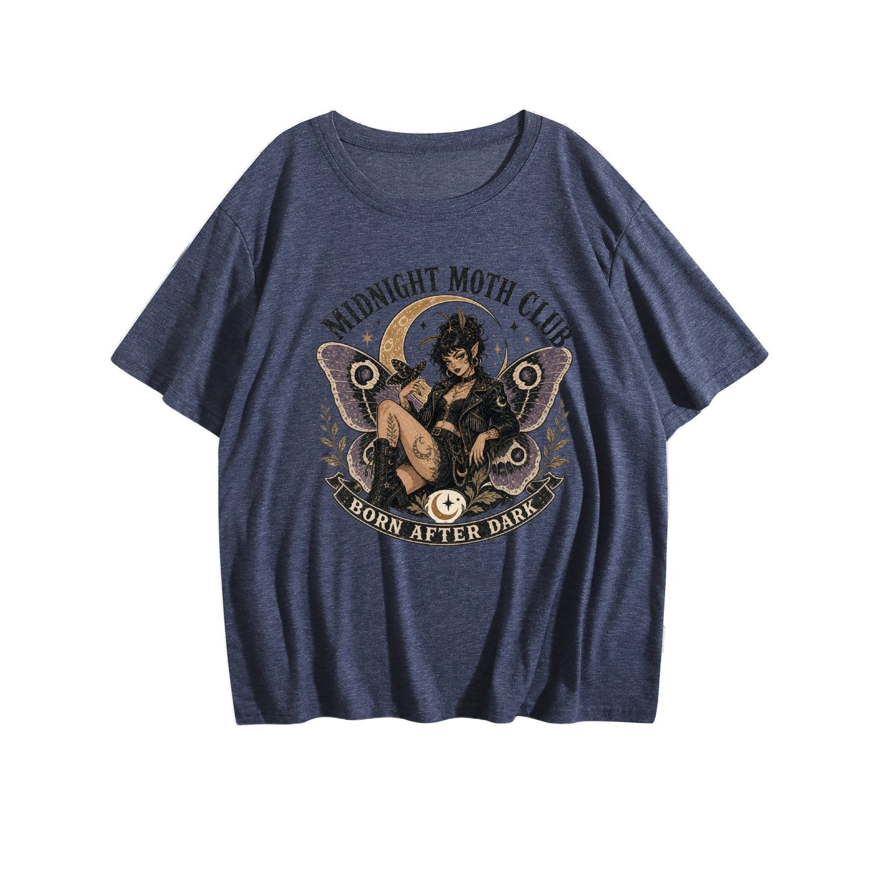 Midnight Owl Moon Women’s Graphic Tee - Middle navy blue - 正面