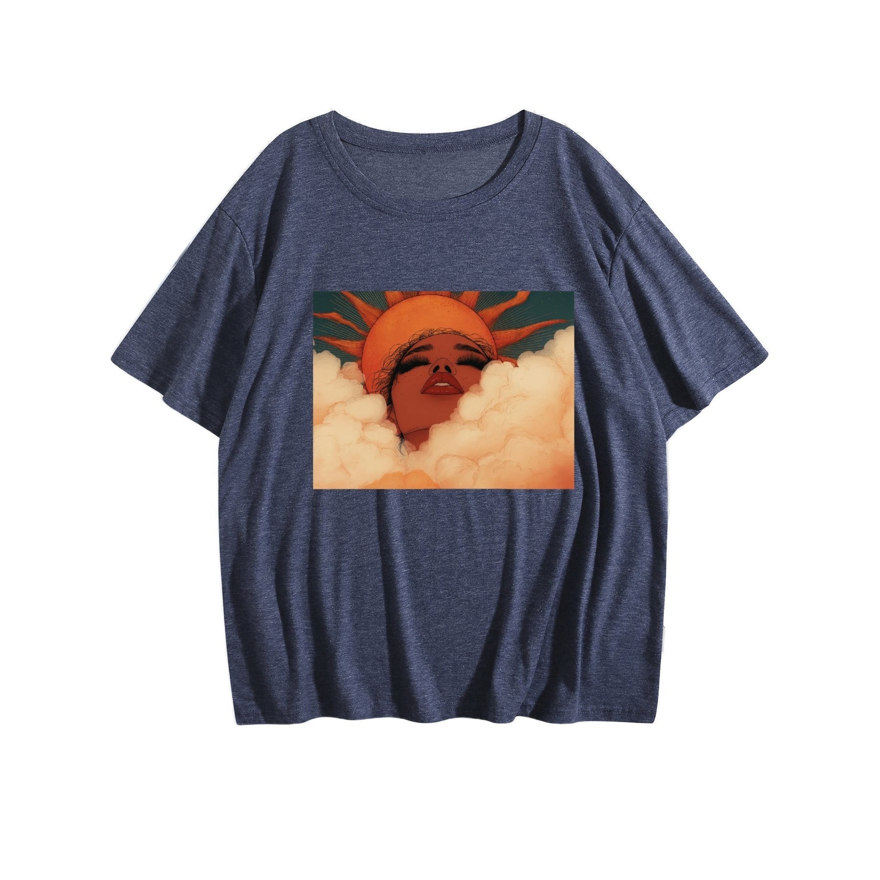 Retro Sunset Portrait Women’s Graphic Tee - Middle navy blue - 正面