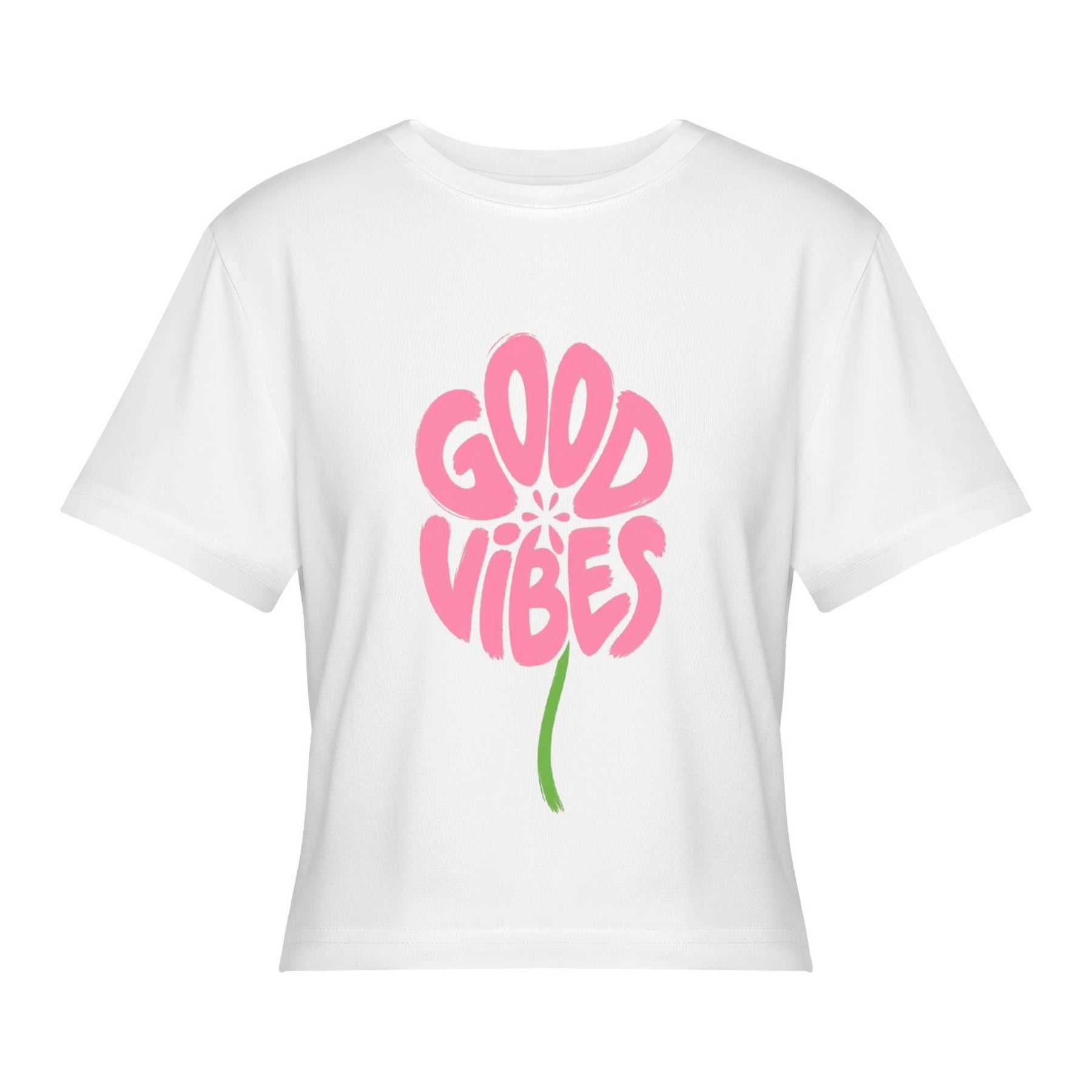 Good Vibes Bloom Women’s Stretch Crop Graphic Tee - white - 正面