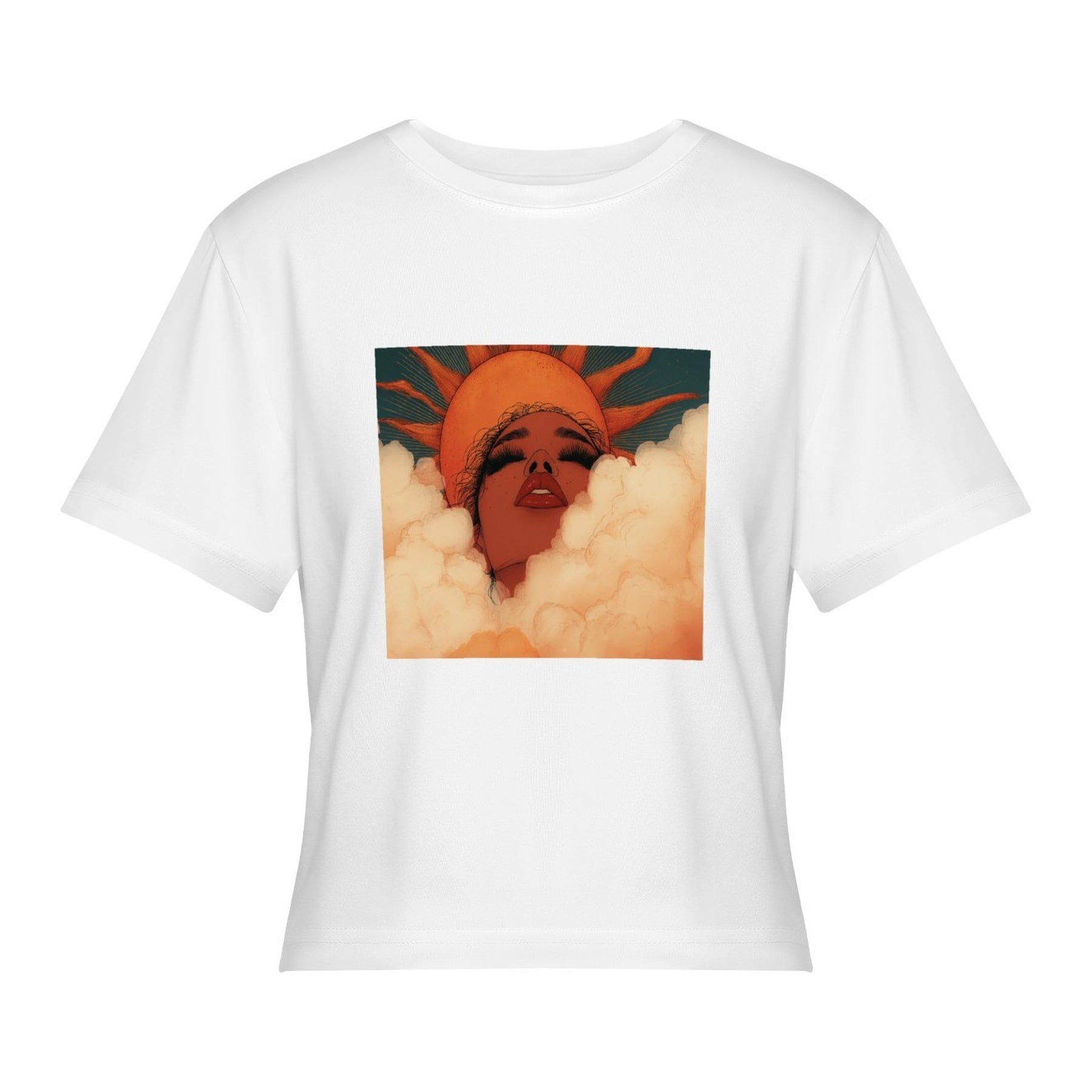 Retro Sunset Portrait Women’s Stretch Crop Graphic Tee - white - 正面