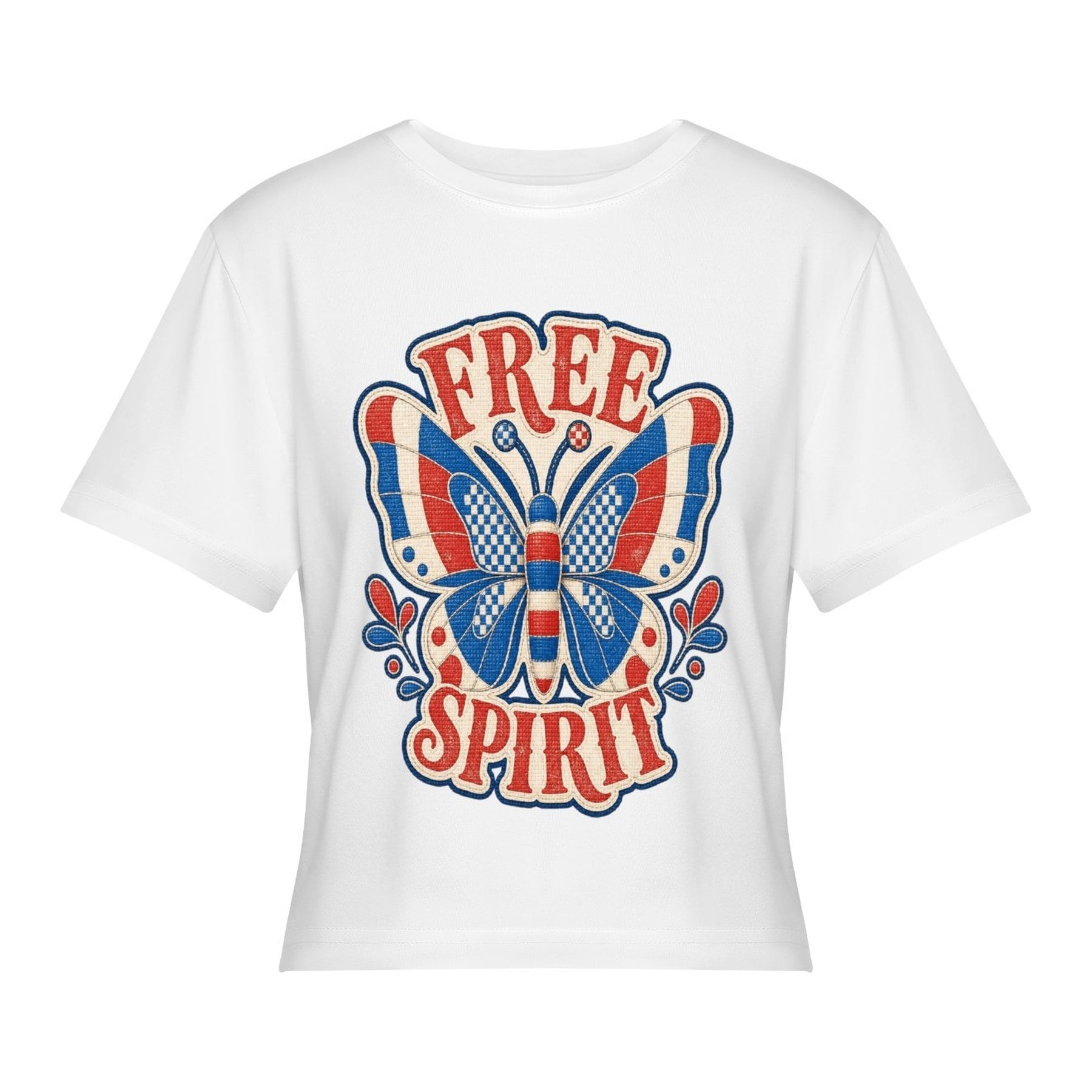 Free Spirit Butterfly Women’s Stretch Crop Graphic Tee - white - 正面