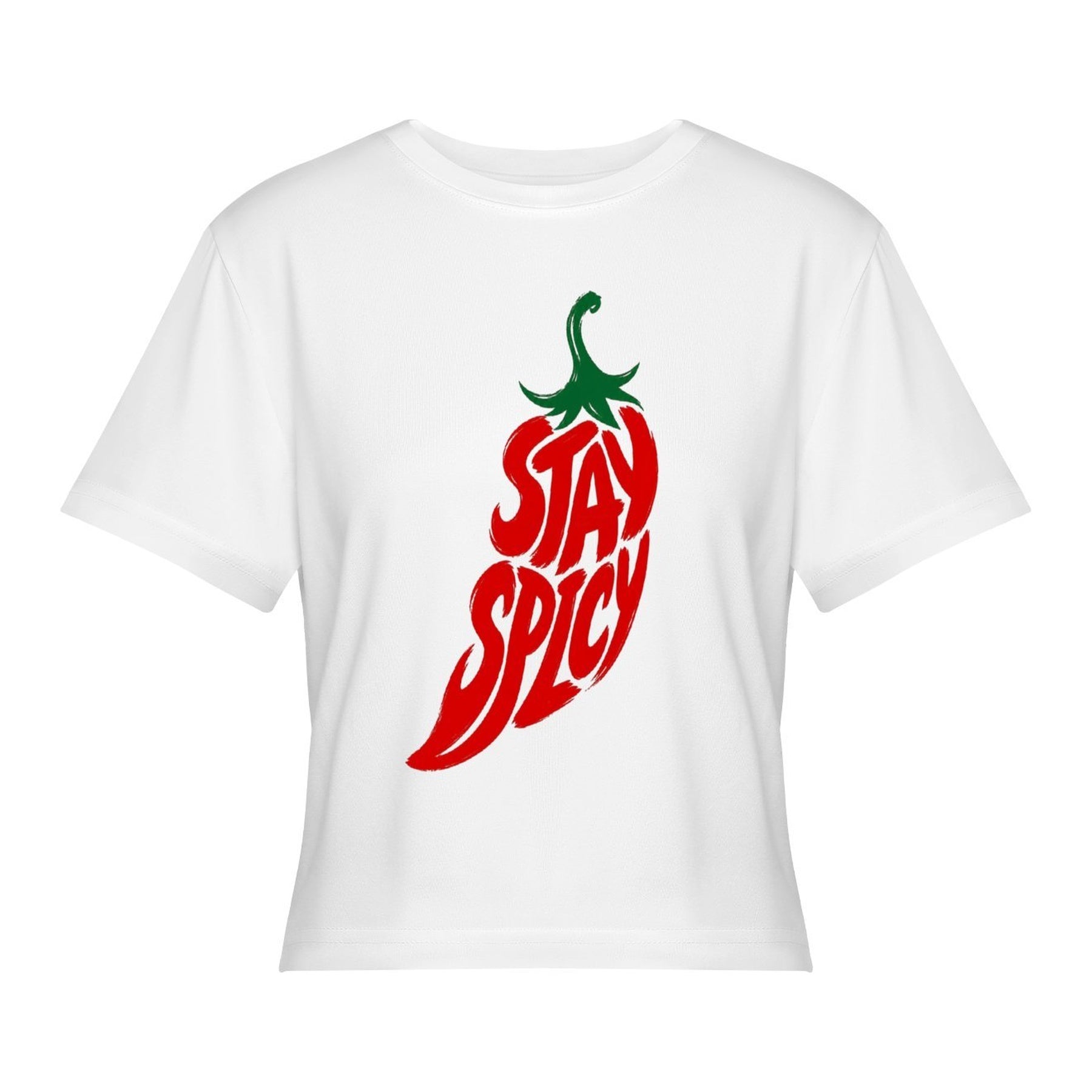 Stay Spicy Chili Women’s Stretch Crop Graphic Tee - white - 正面