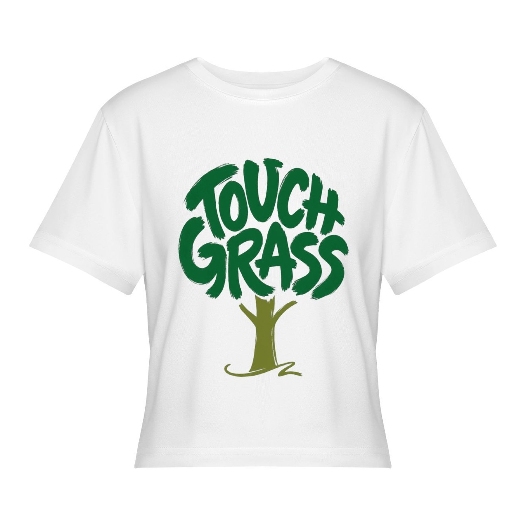 Touch Grass Women’s Stretch Crop Graphic Tee - white - 正面