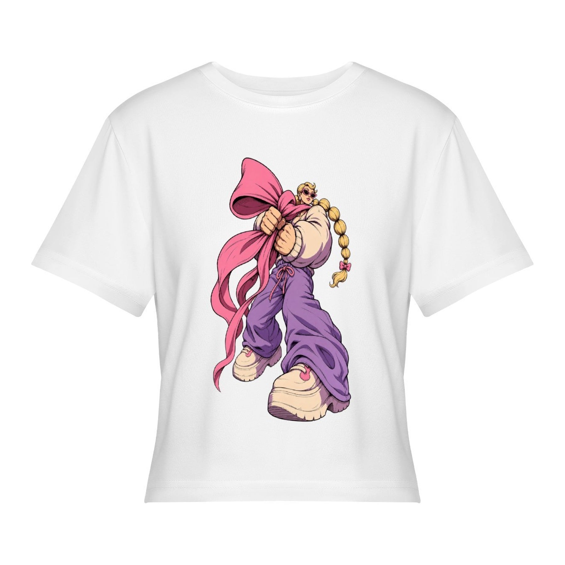 Bow Unicorn Women’s Stretch Crop Graphic Tee - white - 正面